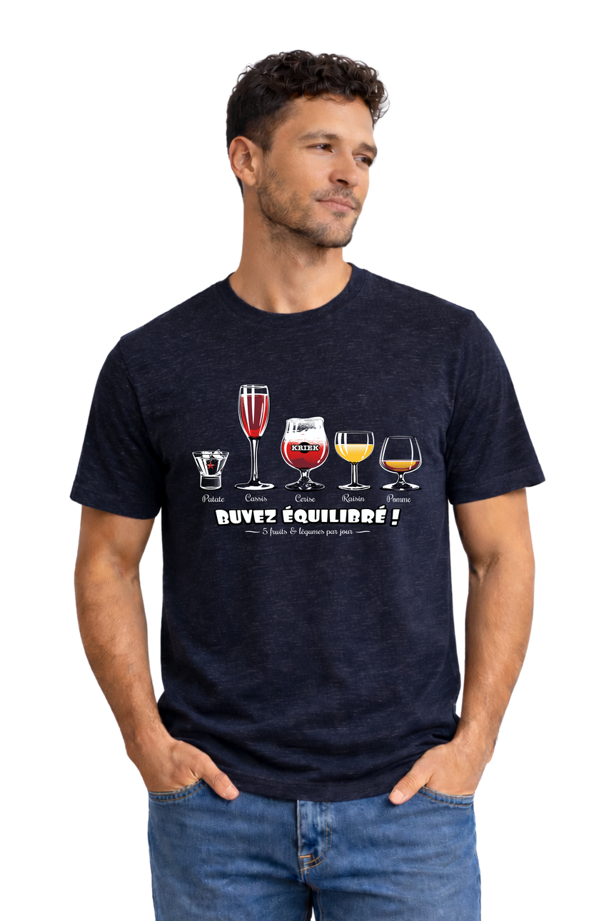 T-Shirt Homme Buvez équilibré, 5 fruits et légumes par jour