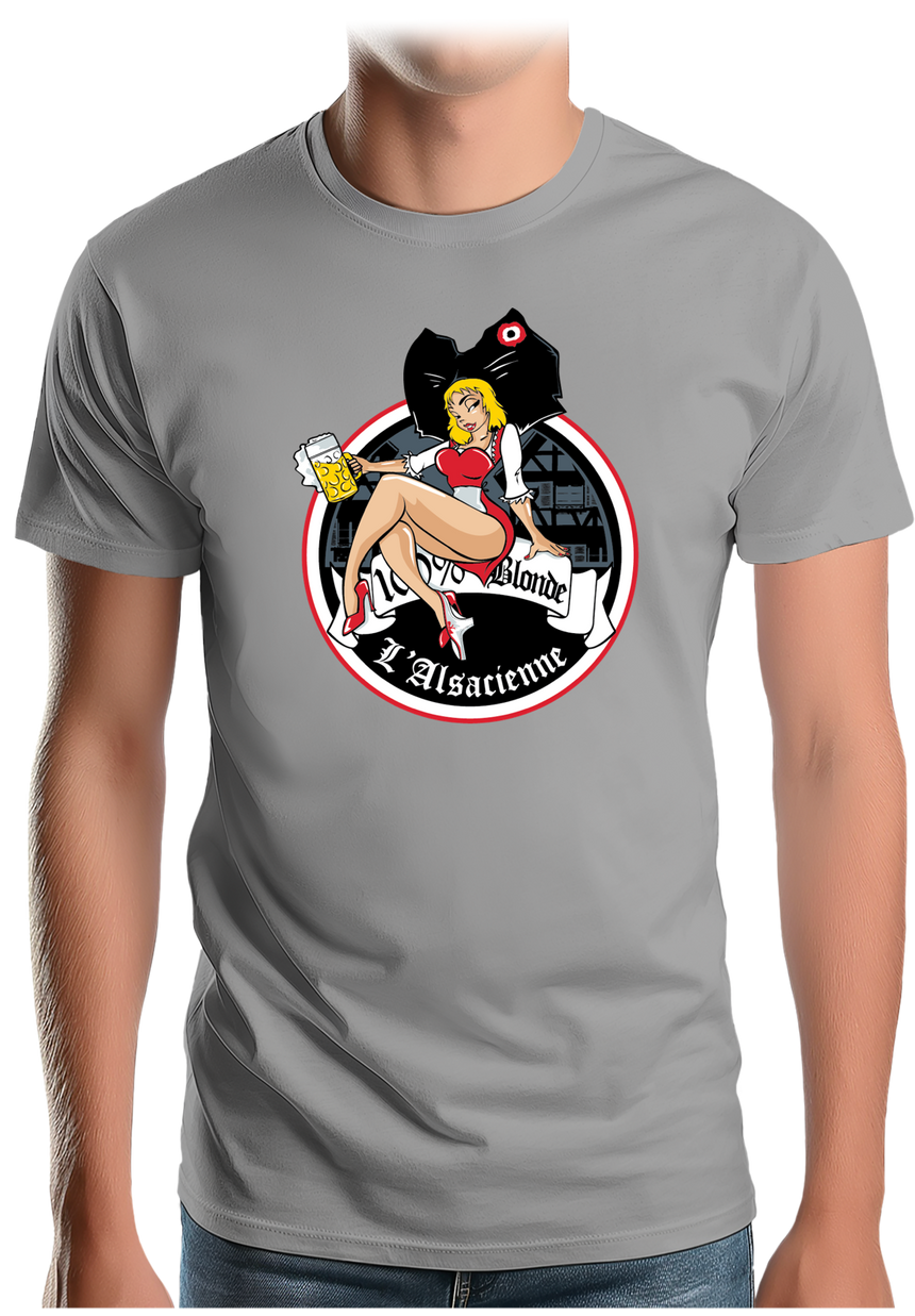 T-Shirt Homme L'alsacienne et sa chope de bière 100% blonde