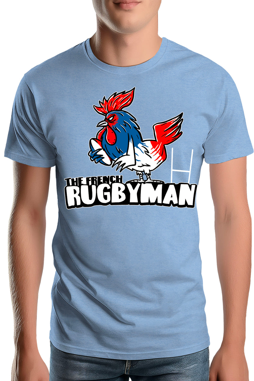 T-Shirt Homme Coq bleu blanc rouge rugbyman