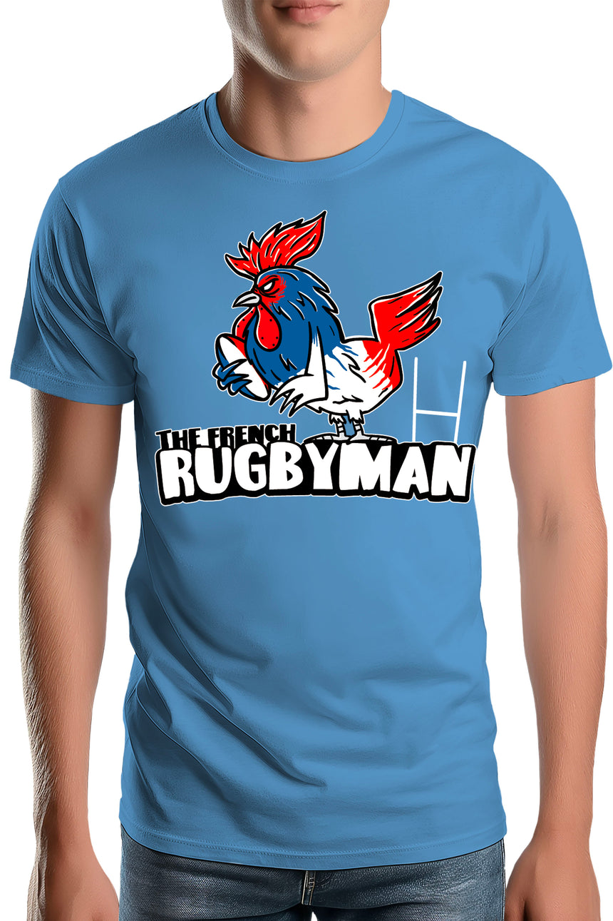 T-Shirt Homme Coq bleu blanc rouge rugbyman