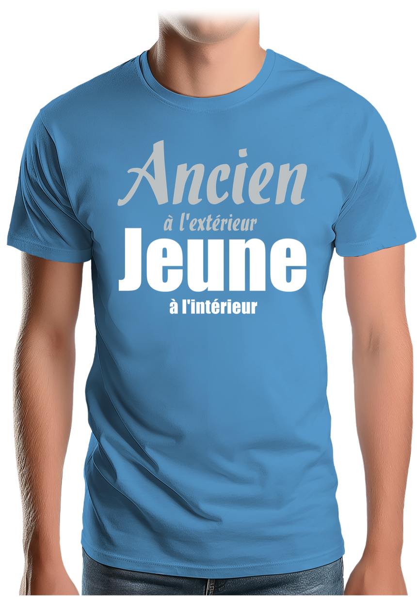 T-Shirt Homme Ancien à l'extérieur et Jeune à l'intérieur