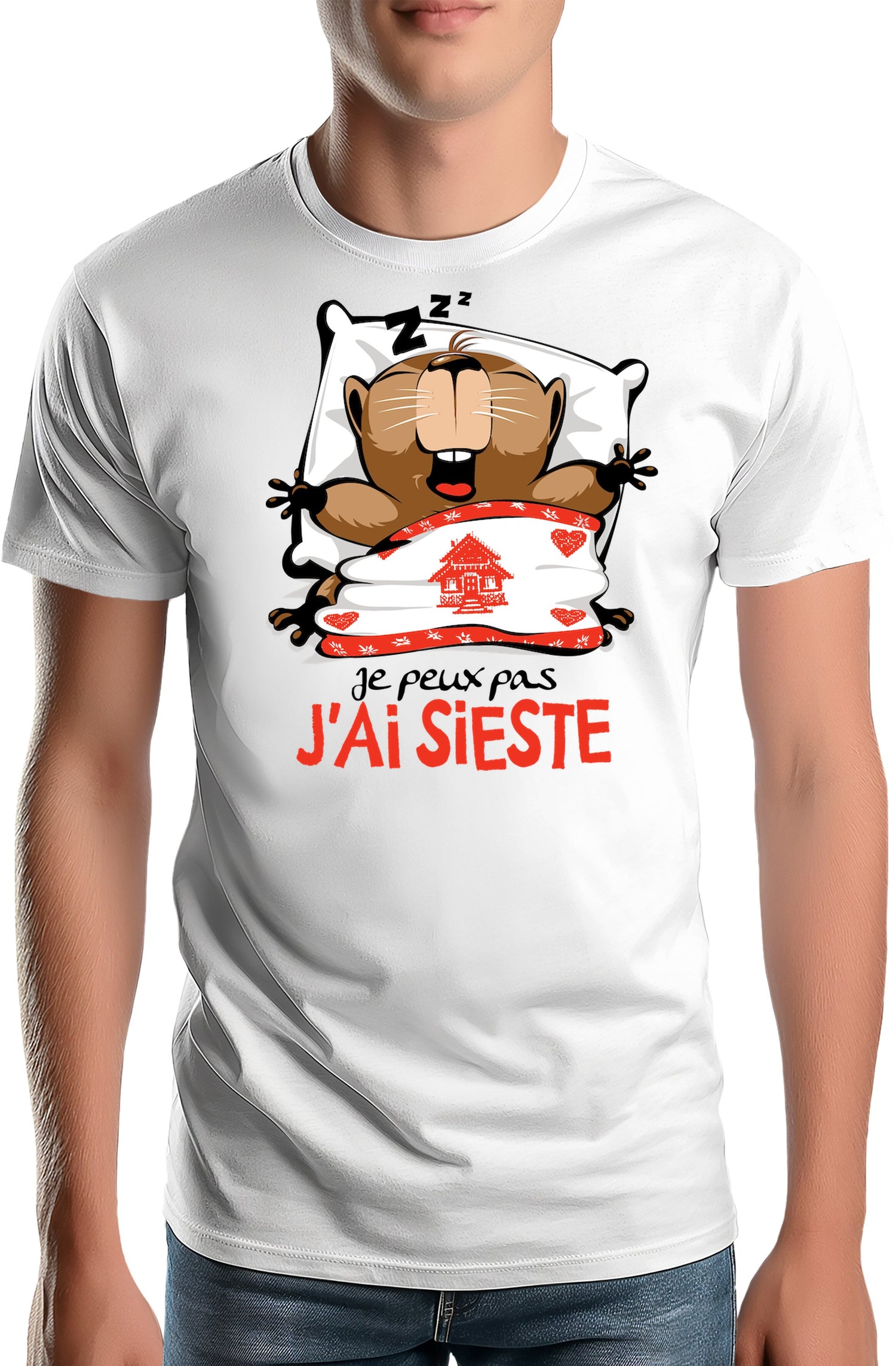 T-Shirt Homme Je peux pas j'ai sieste marmotte