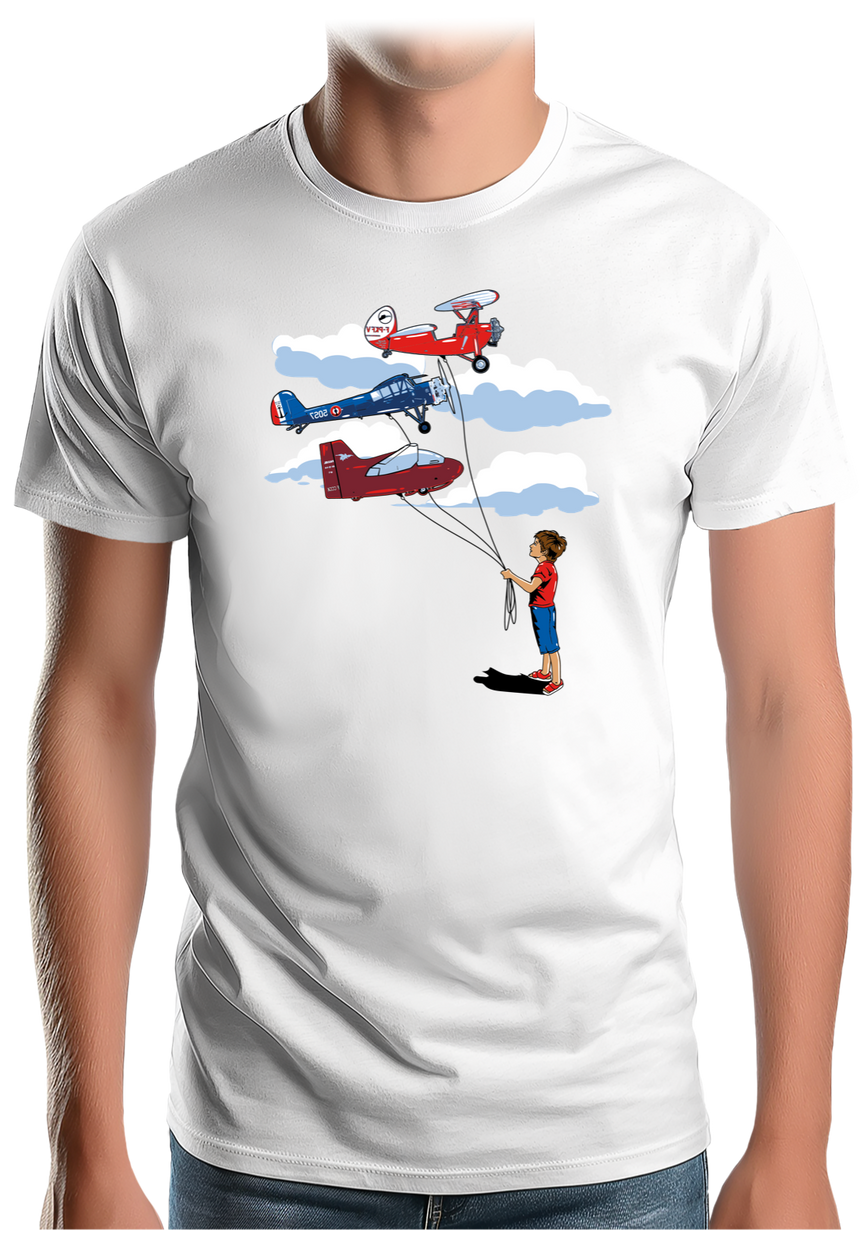 T-Shirt Homme Enfant Avec 3 ballons Avion
