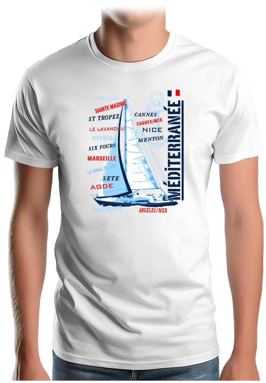 T-Shirt Homme Voilier cote méditerranée