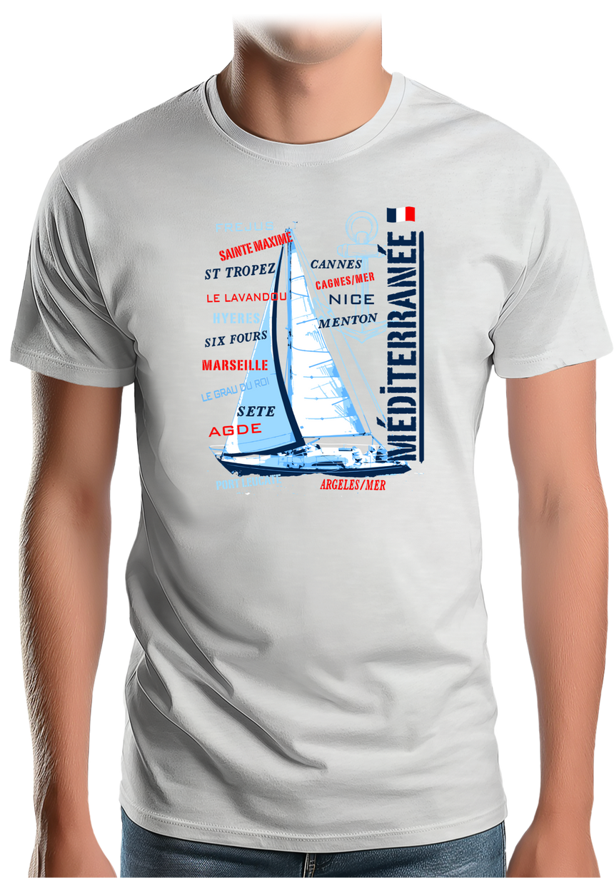 T-Shirt Homme Voilier cote méditerranée