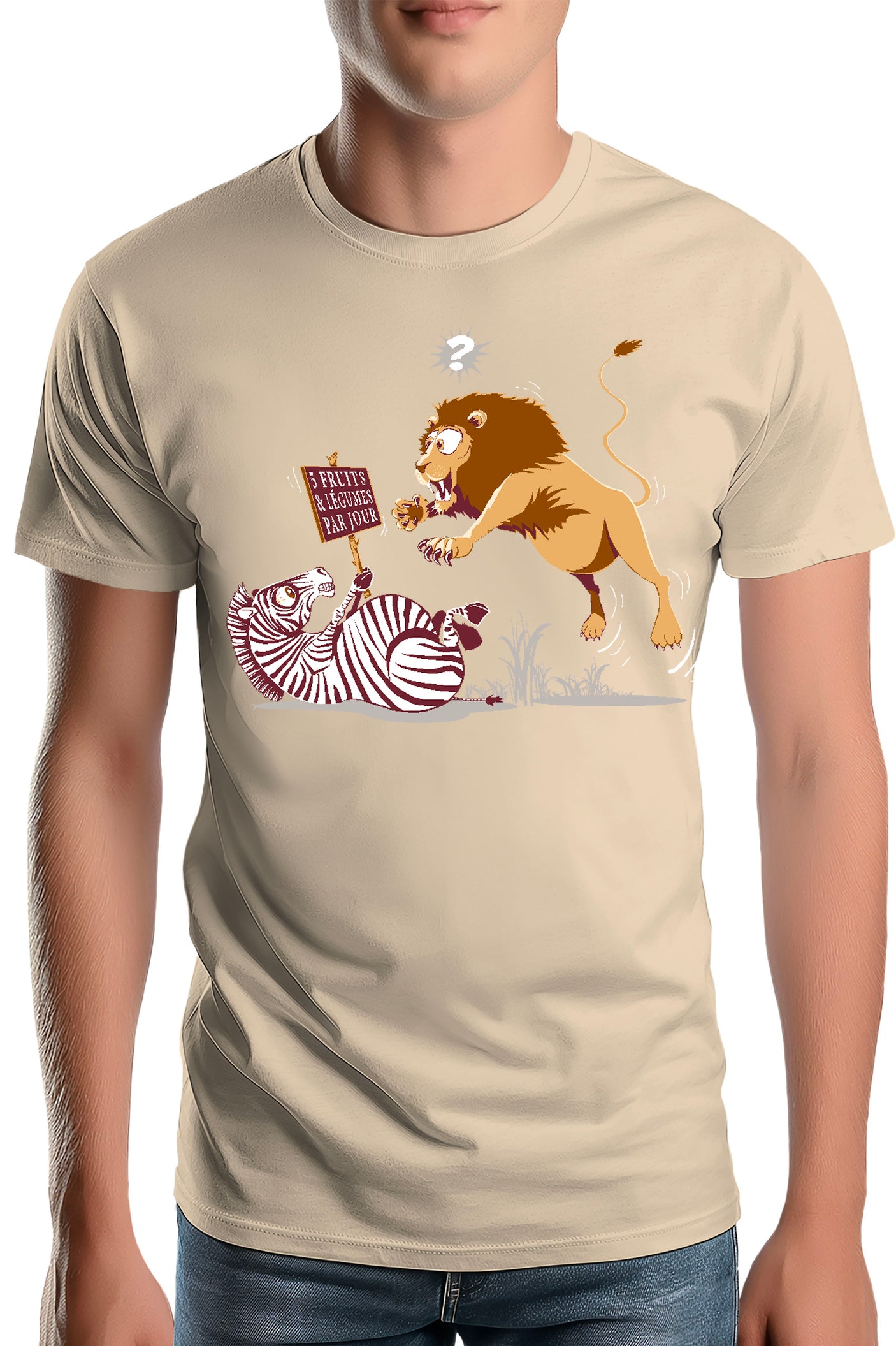 T-Shirt Homme Zèbre vs Lion : 5 fruits légumes par jour