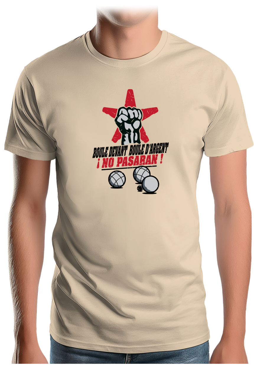 T-Shirt Homme À la pétanque, boule devant, boule d'argent