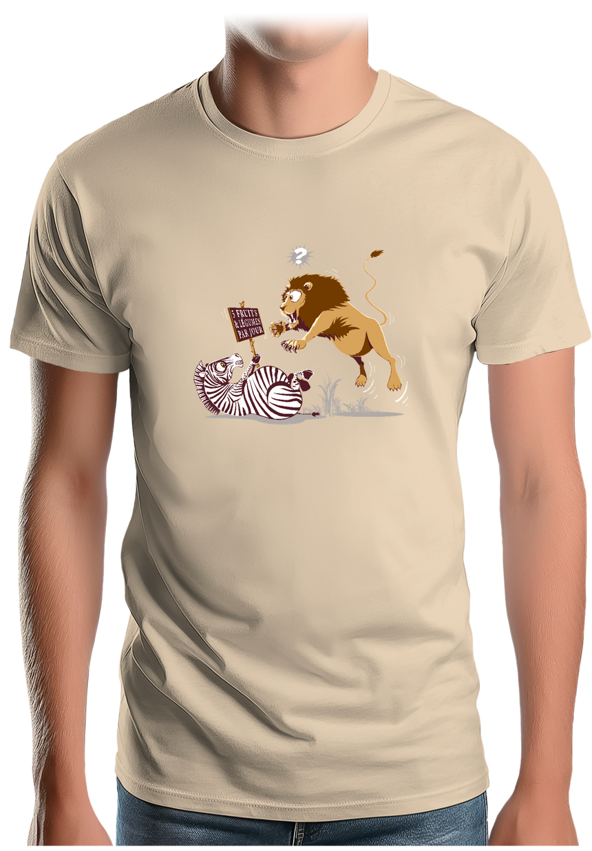 T-Shirt Homme Zèbre vs Lion : 5 fruits légumes par jour
