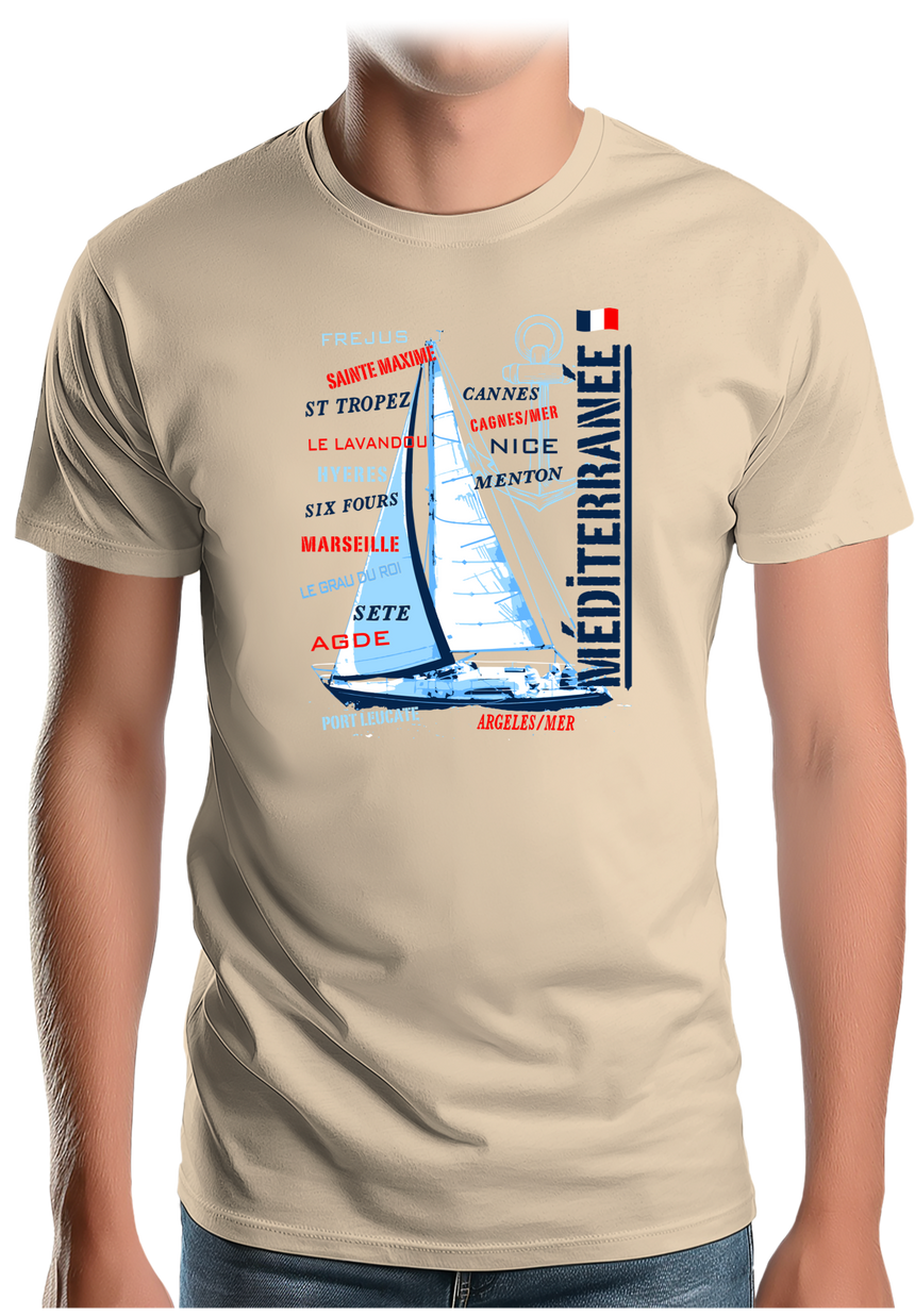 T-Shirt Homme Voilier cote méditerranée