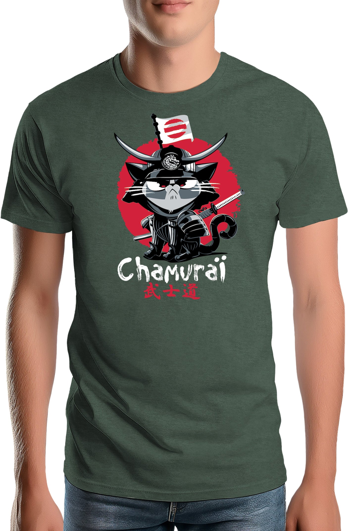 T-Shirt Homme Chat en samouraï