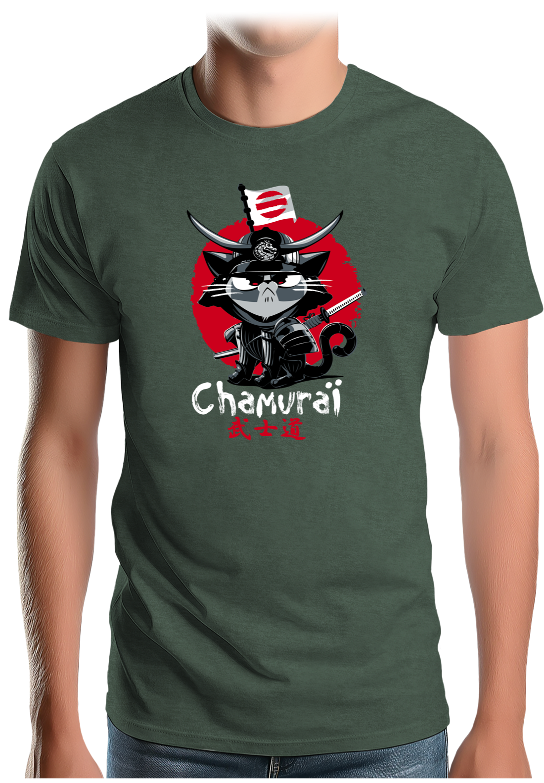 T-Shirt Homme Chat en samouraï