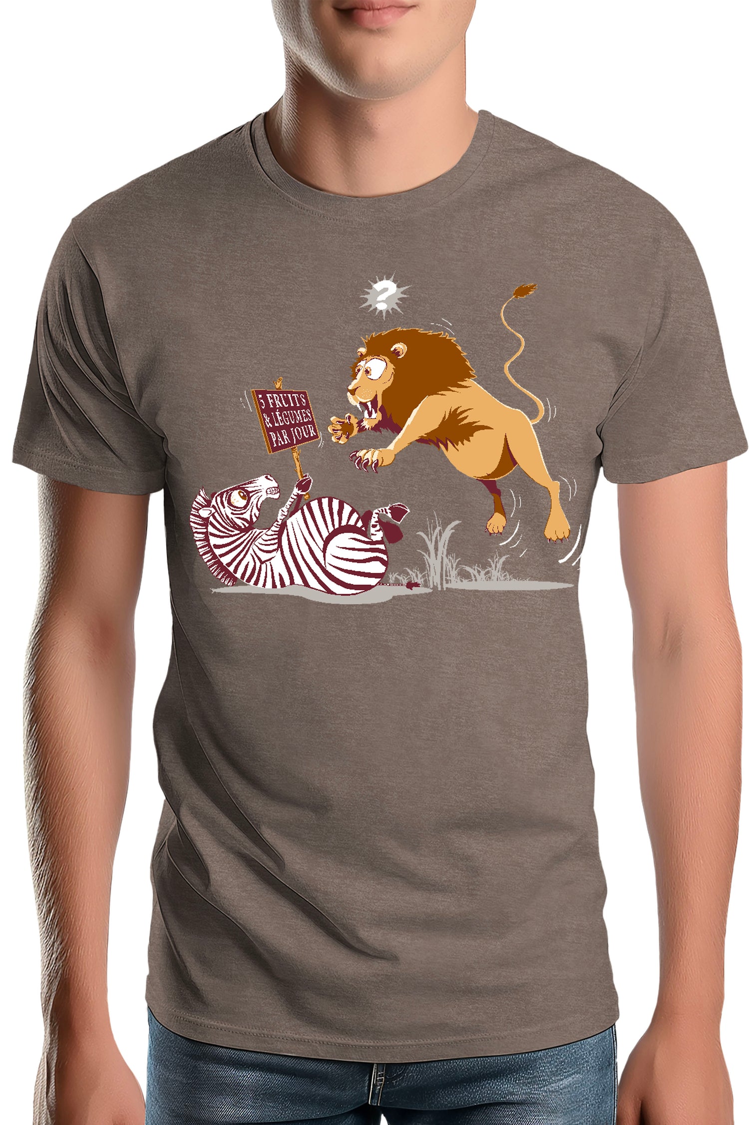 T-Shirt Homme Zèbre vs Lion : 5 fruits légumes par jour