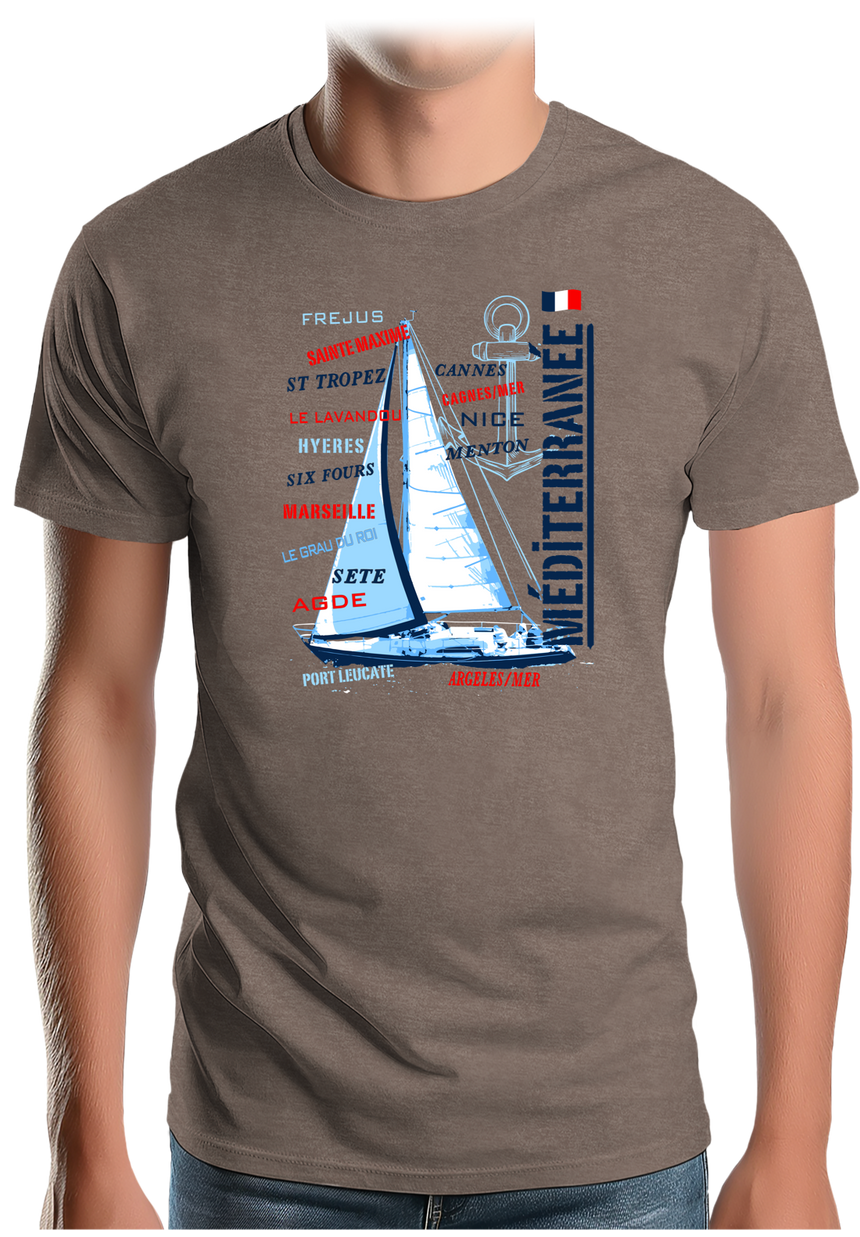T-Shirt Homme Voilier cote méditerranée