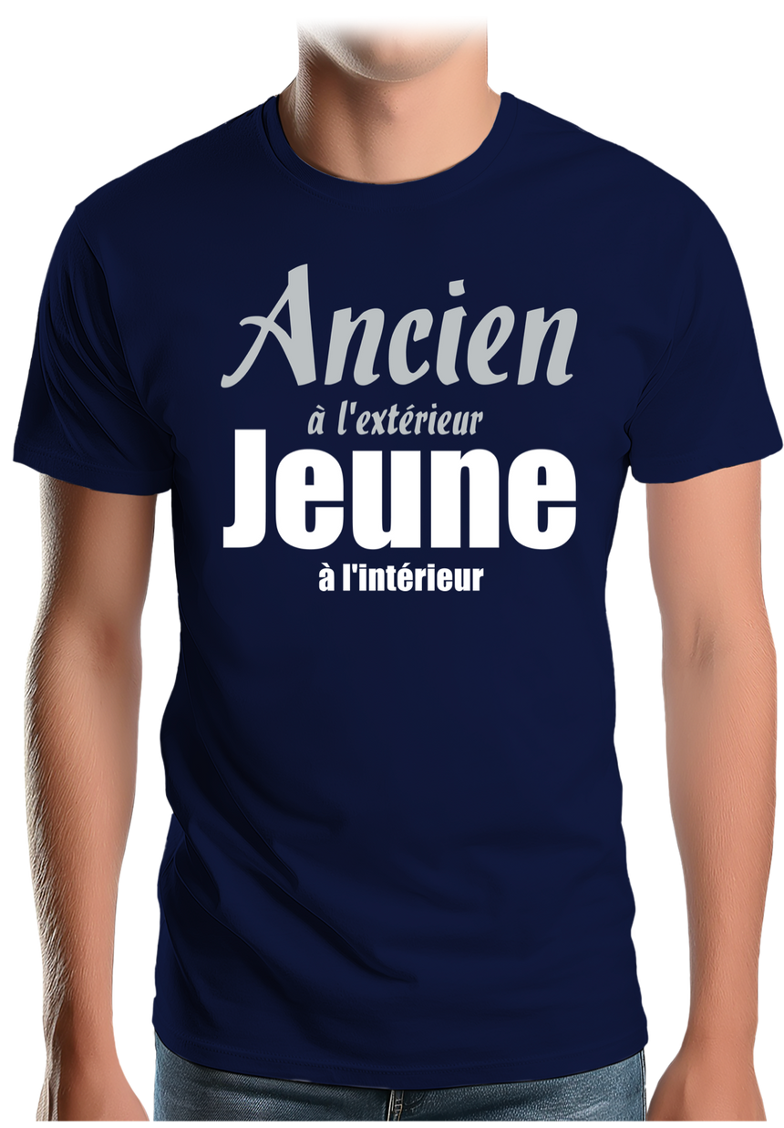 T-Shirt Homme Ancien à l'extérieur et Jeune à l'intérieur
