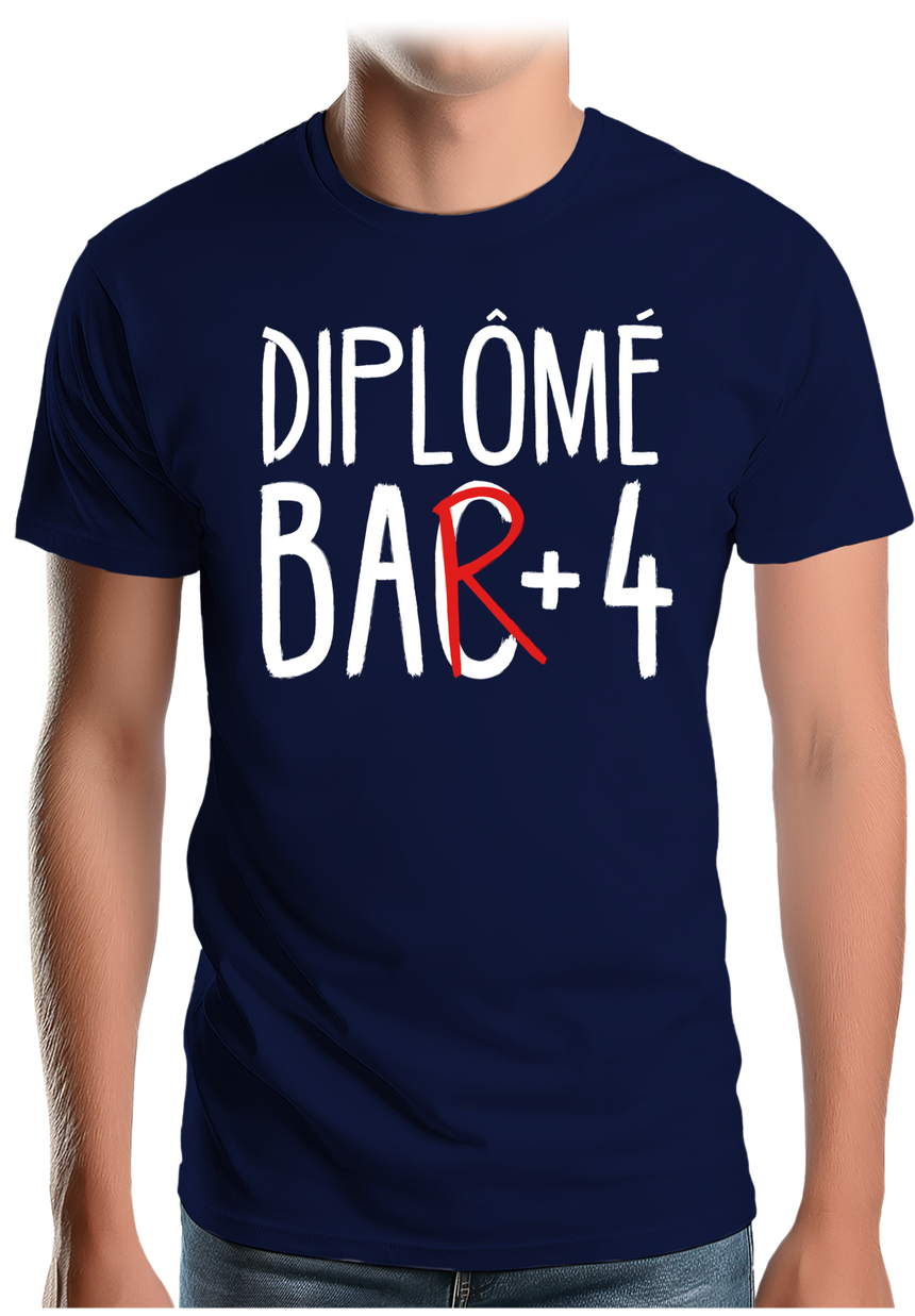 T-Shirt Homme Diplômé bar +4 d'alcool