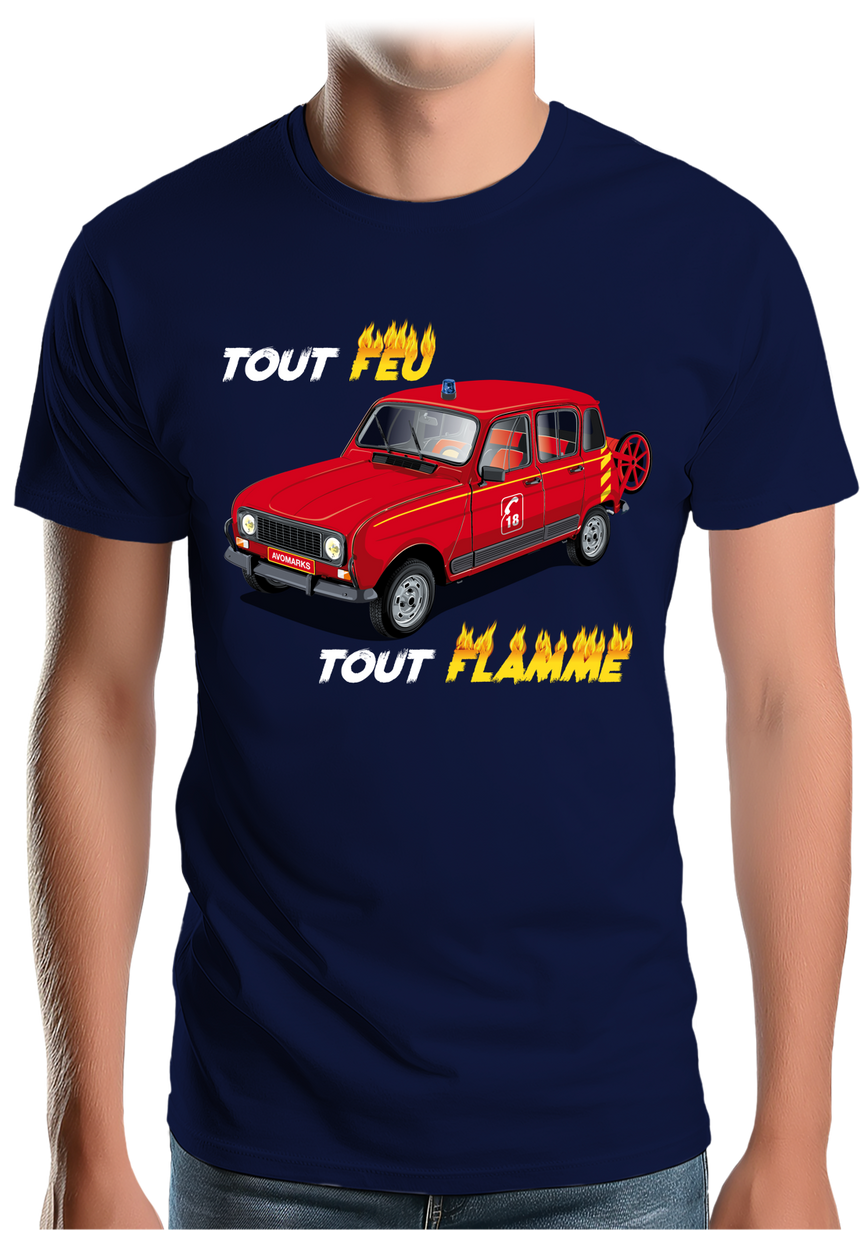 T-Shirt Homme Voiture 4L pompier tout feu tout flamme