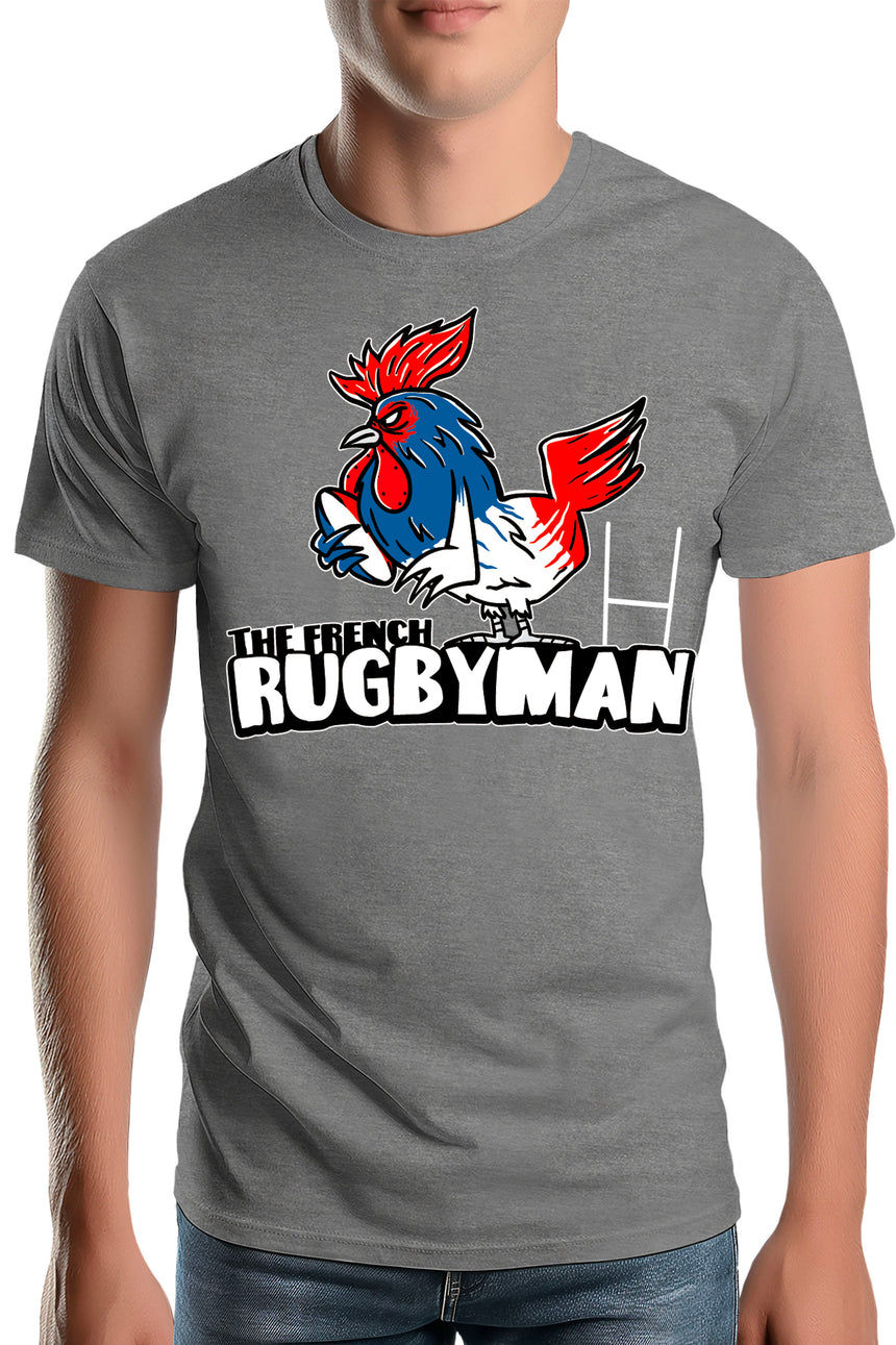 T-Shirt Homme Coq bleu blanc rouge rugbyman