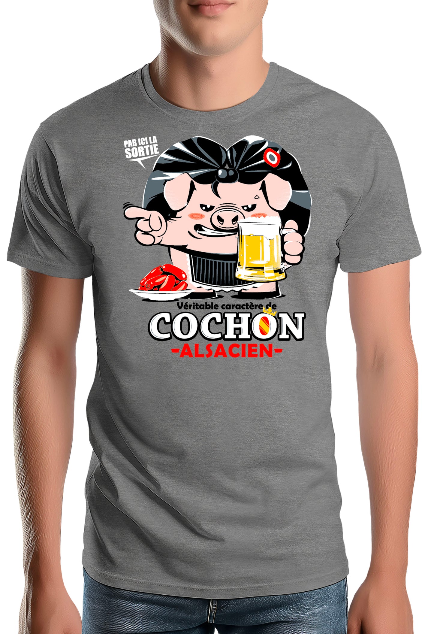 T-Shirt Homme Caractère de cochon alsacien