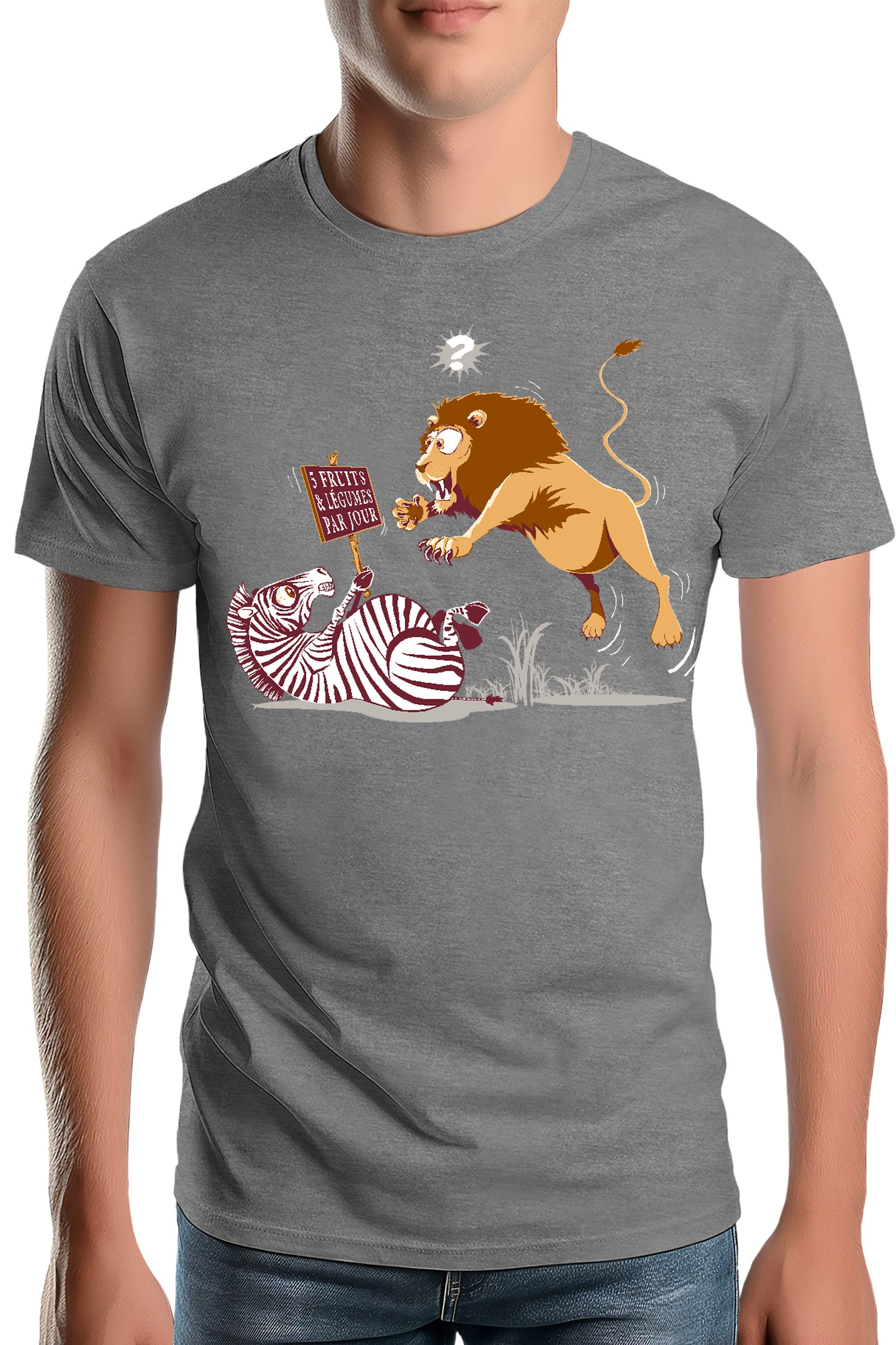 T-Shirt Homme Zèbre vs Lion : 5 fruits légumes par jour