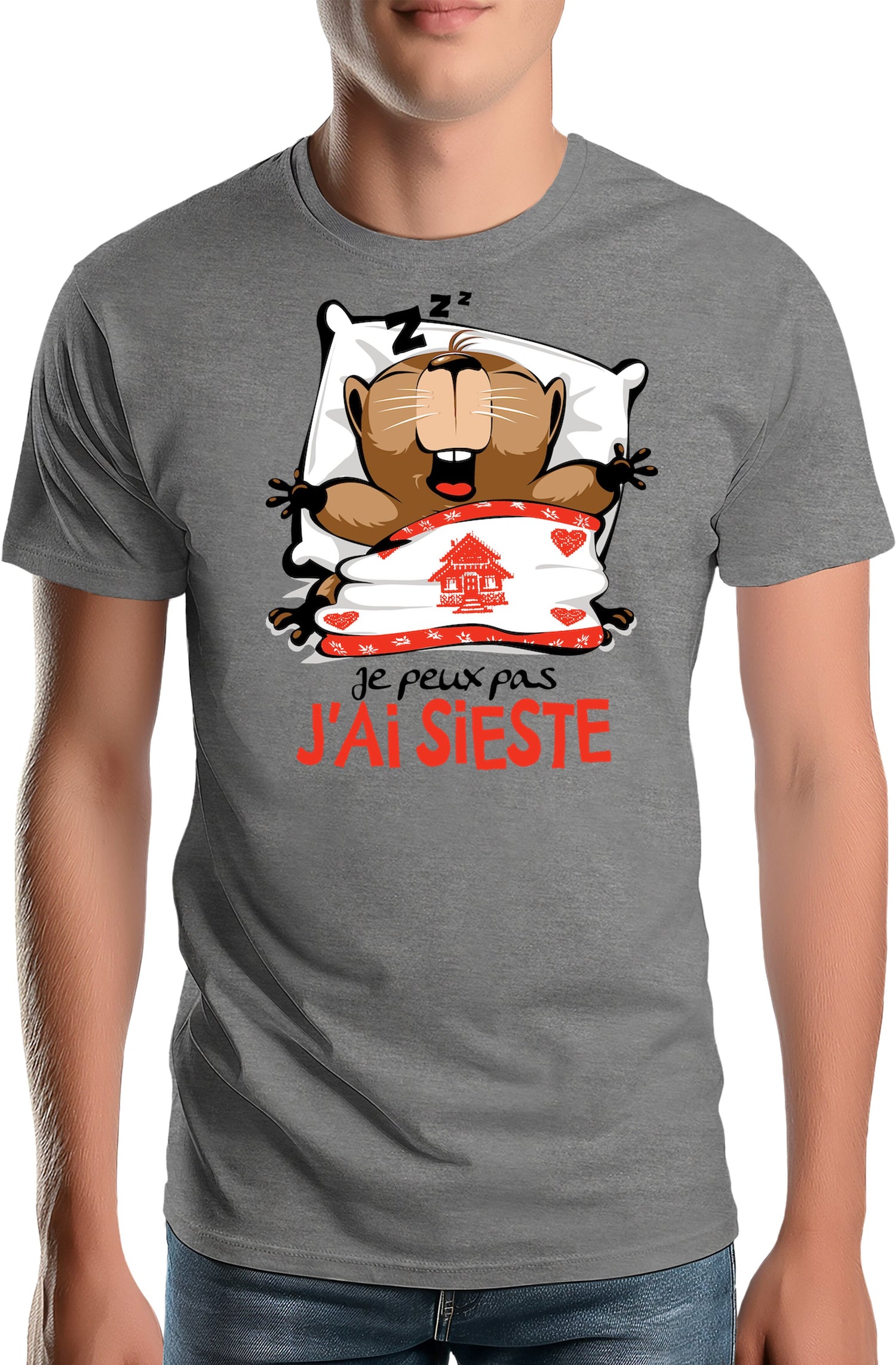 T-Shirt Homme Je peux pas j'ai sieste marmotte
