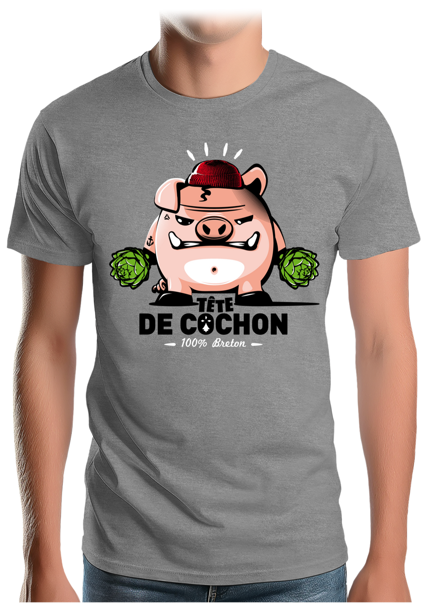 T-Shirt Homme Tête de cochon, 100% Breton