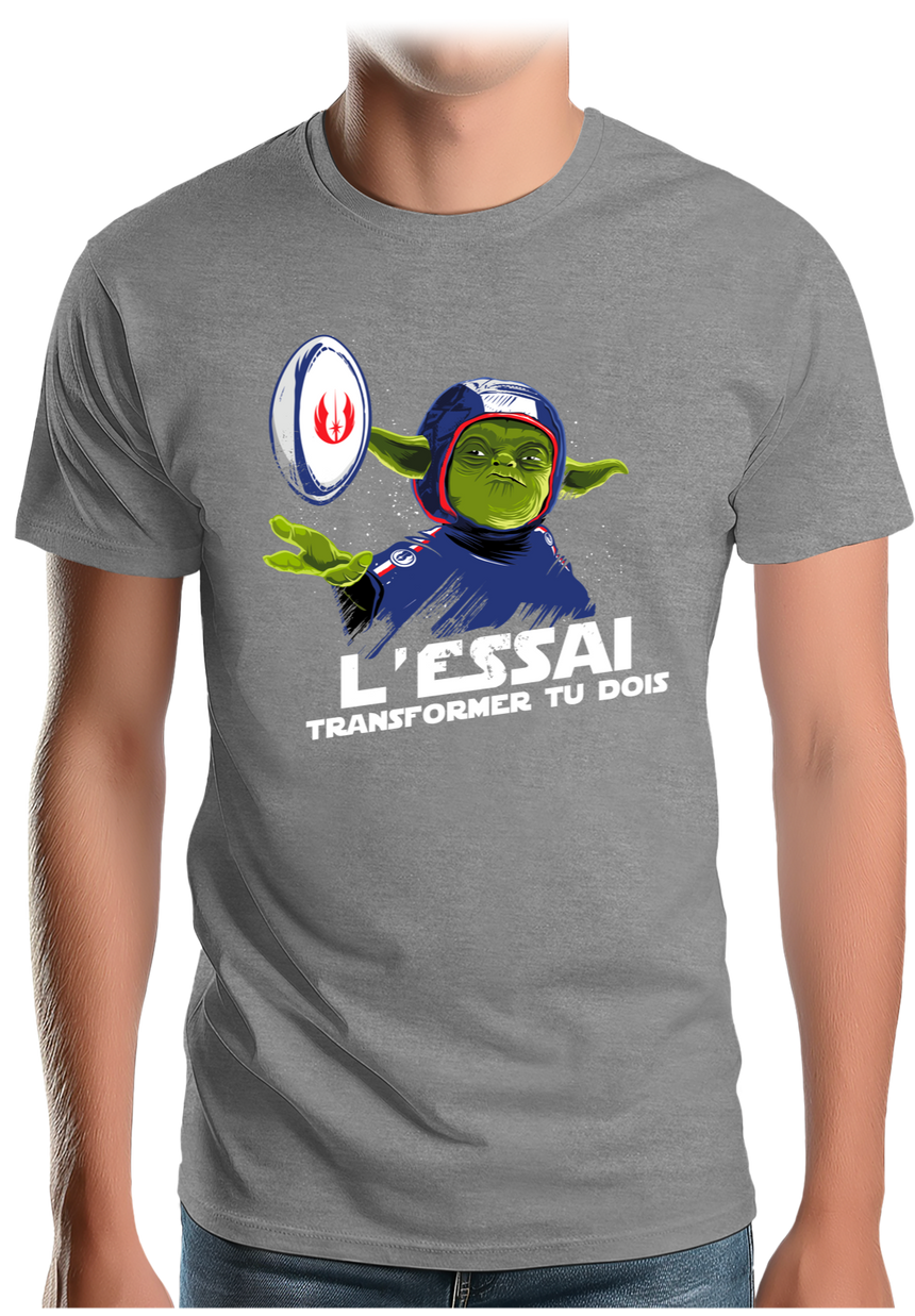 T-Shirt Homme Yoda au rugby, transforme l'essai