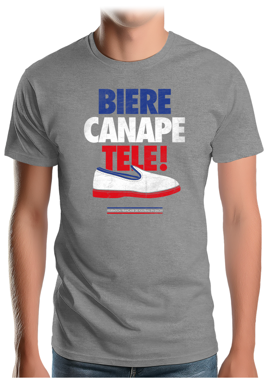 T-Shirt Homme Bière, canapé, télé, Fédération Française de foot de salon