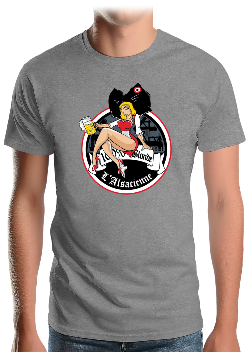 T-Shirt Homme L'alsacienne et sa chope de bière 100% blonde