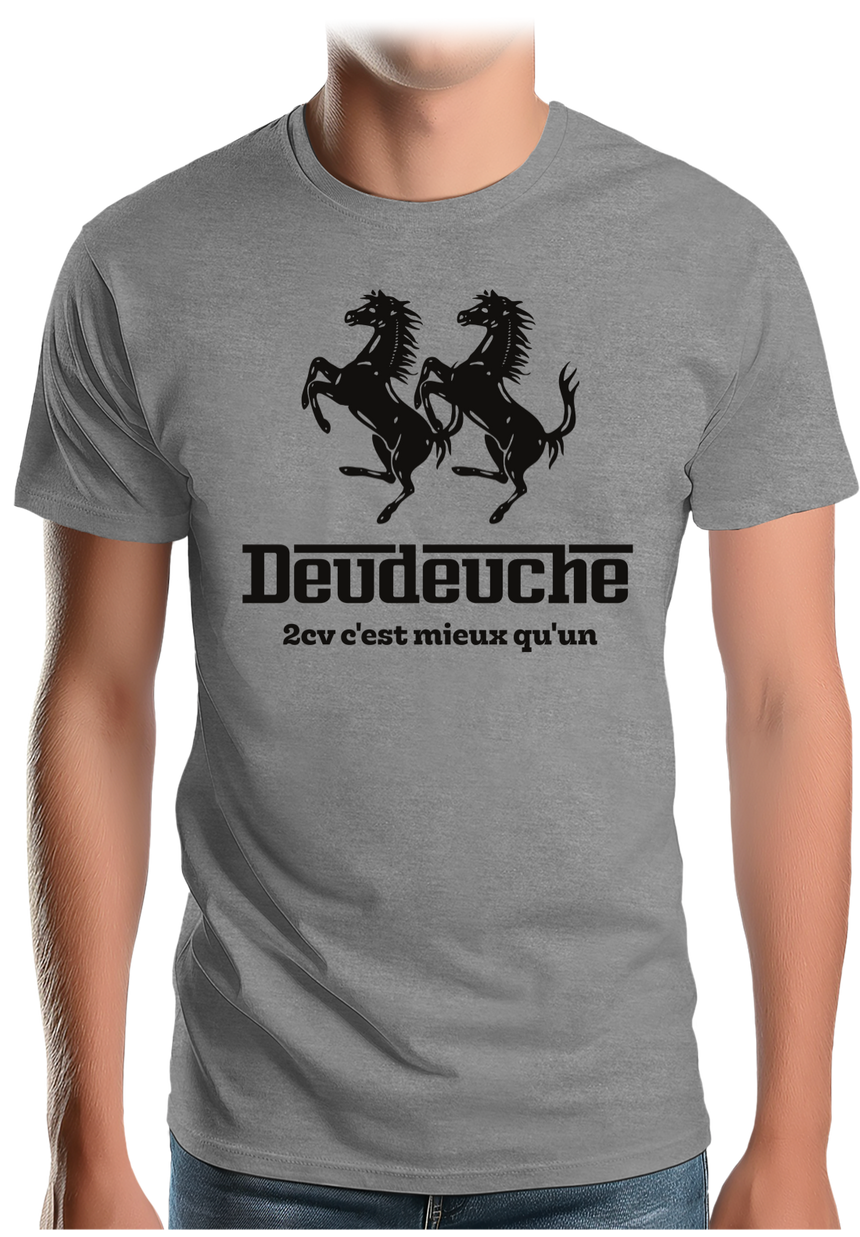 T-Shirt Homme Deux 2CV mieux qu'un cheval cabré
