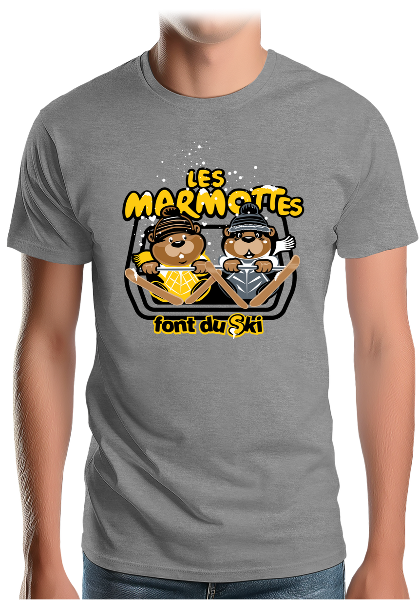T-Shirt Homme Les marmottes font du ski