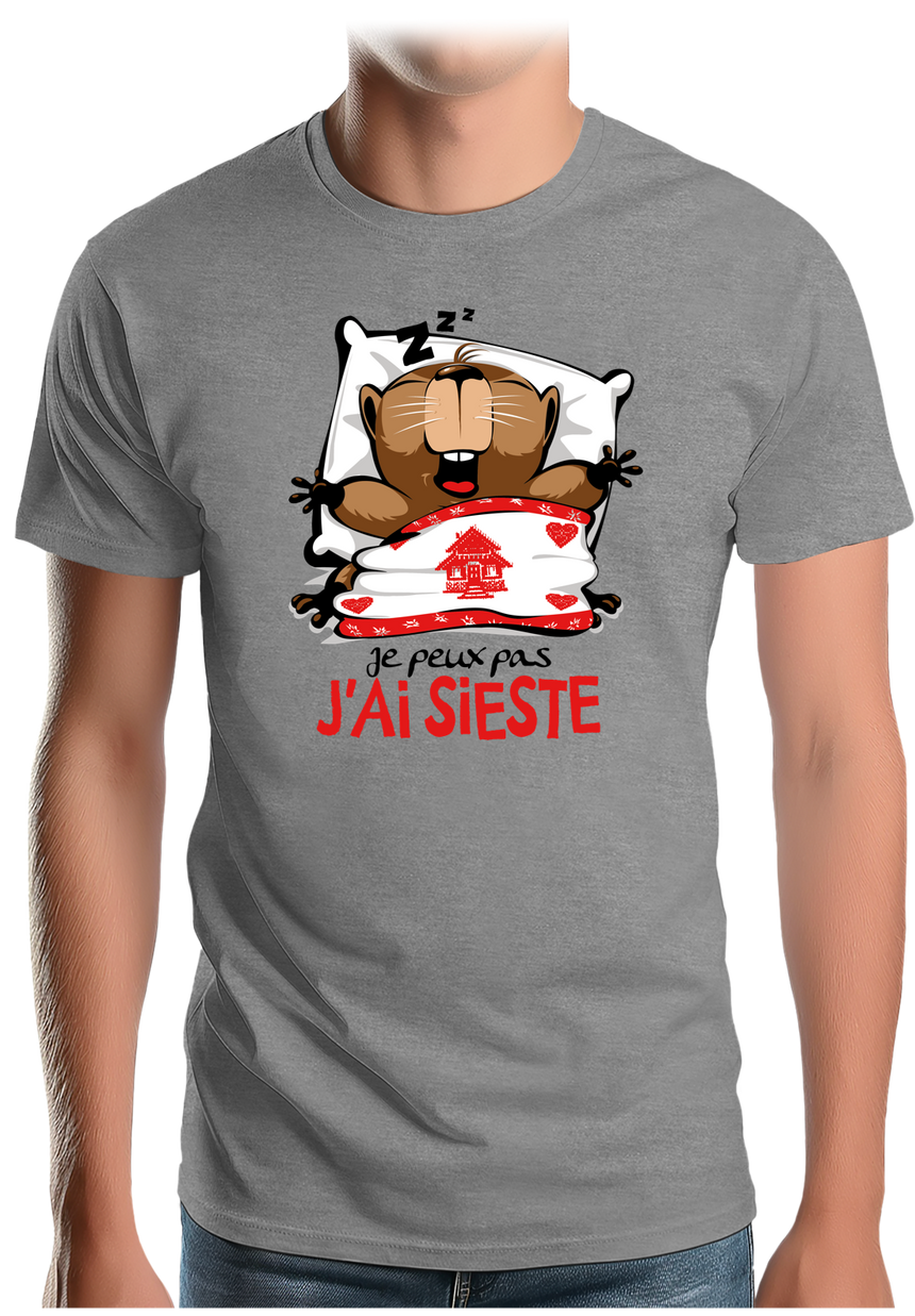 T-Shirt Homme Marmotte Je peux pas j'ai sieste