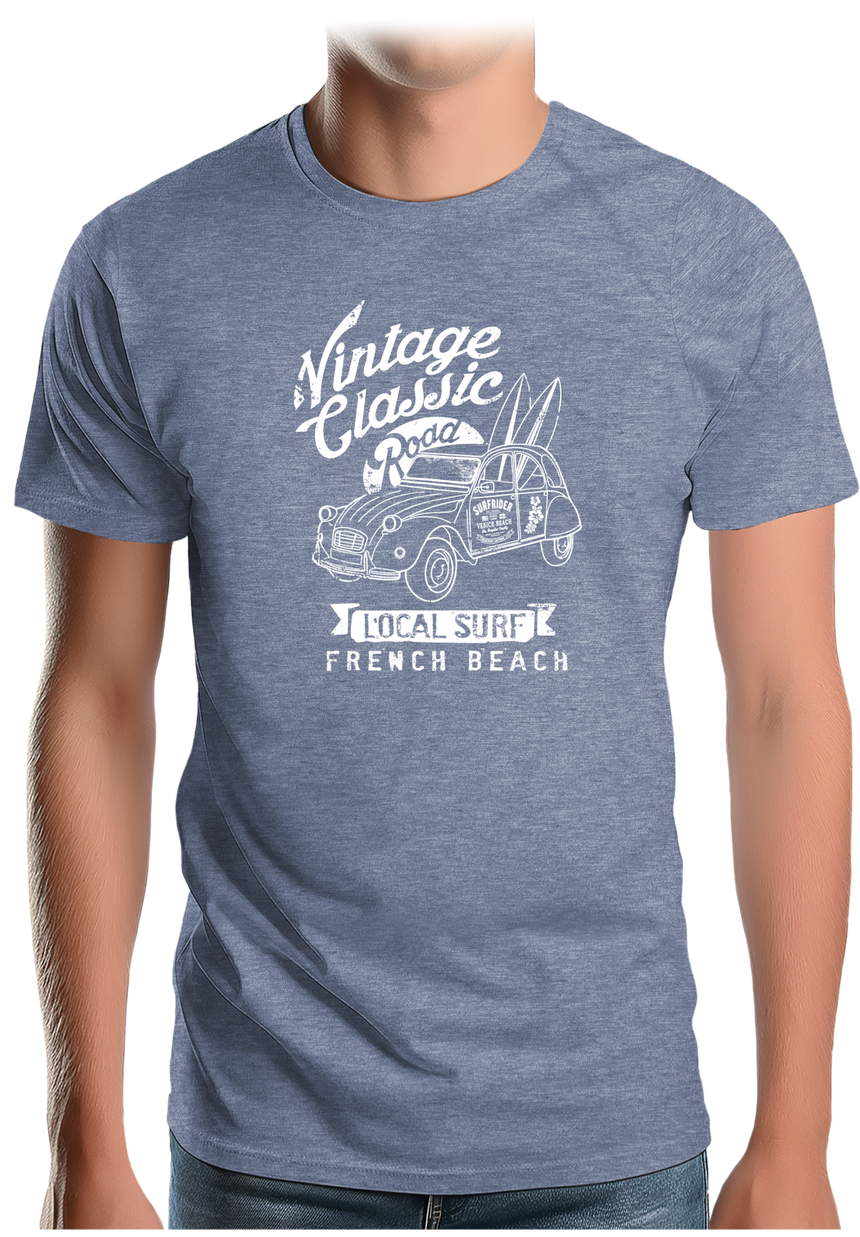 T-Shirt Homme Voiture 2CV avec planche de surf
