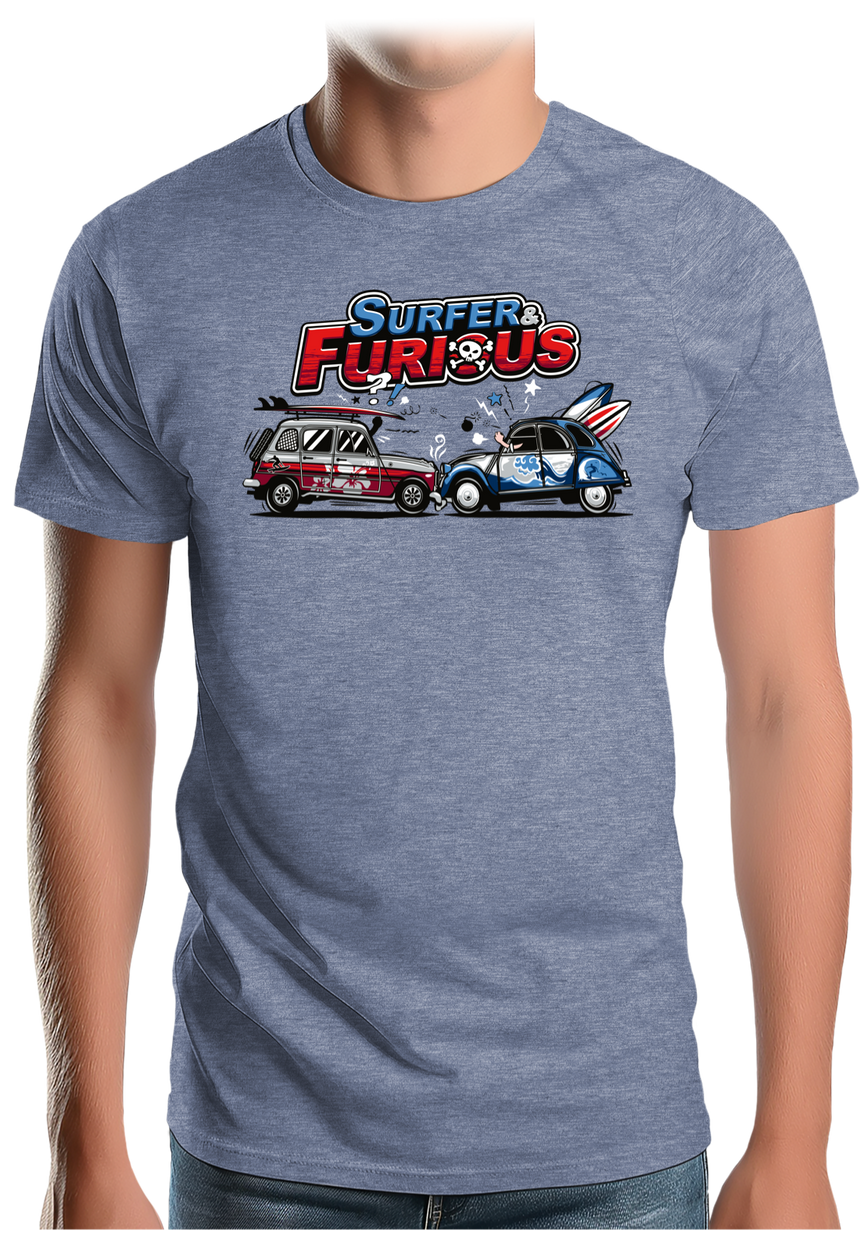 T-Shirt Homme Surfer & Furious Voiture 4L vs 2CV