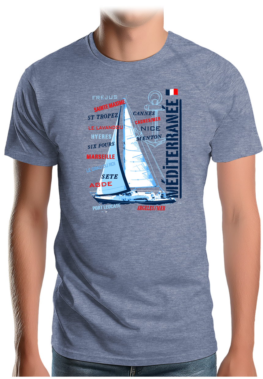 T-Shirt Homme Voilier cote méditerranée
