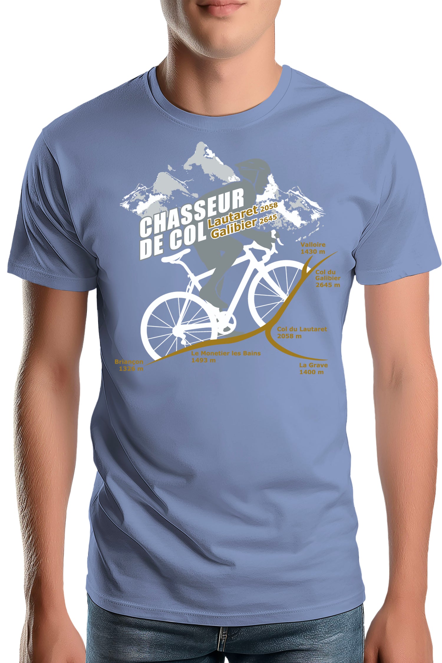 T-Shirt Homme Vélo chasseur de col Lautaret Galibier