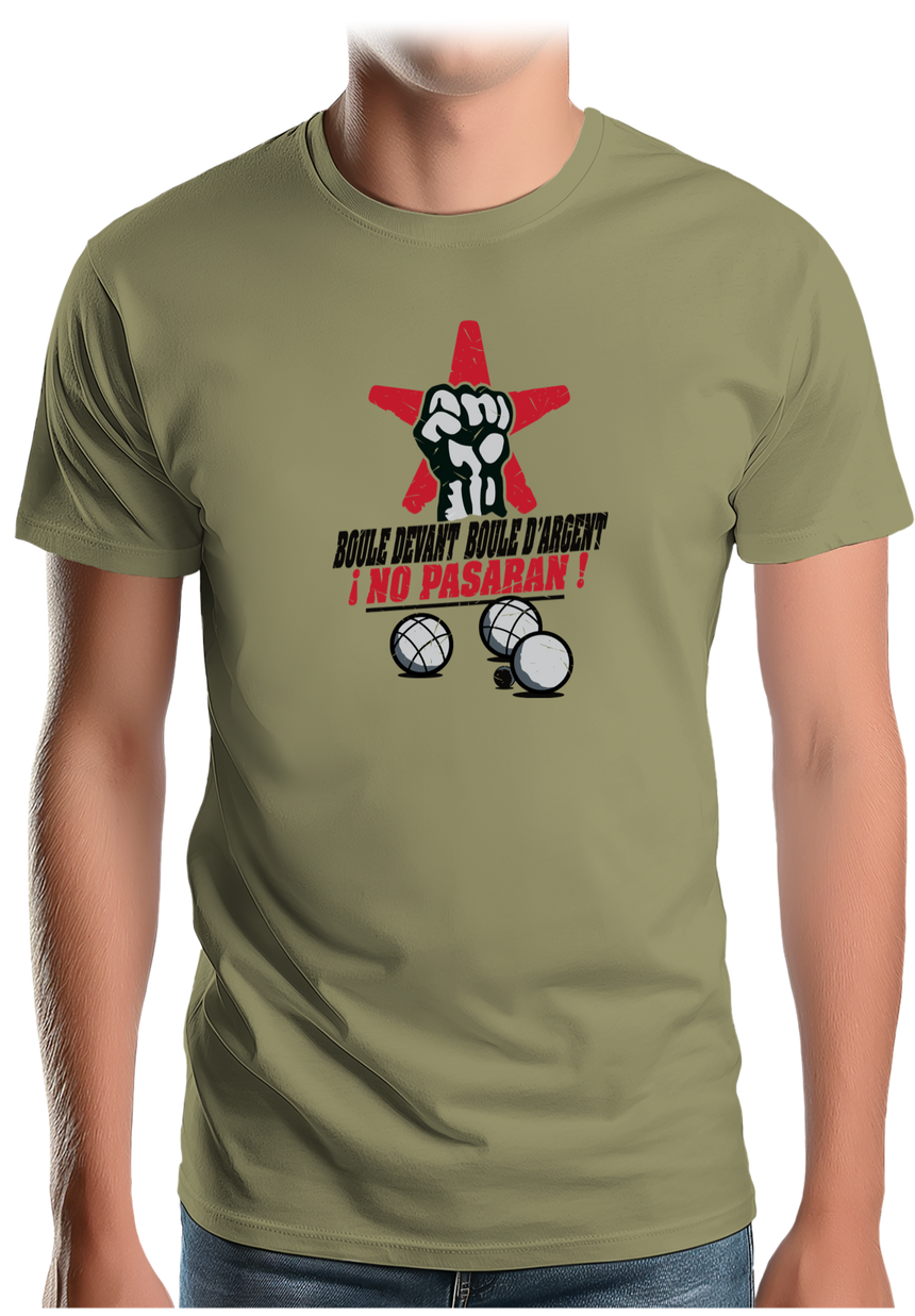 T-Shirt Homme À la pétanque, boule devant, boule d'argent