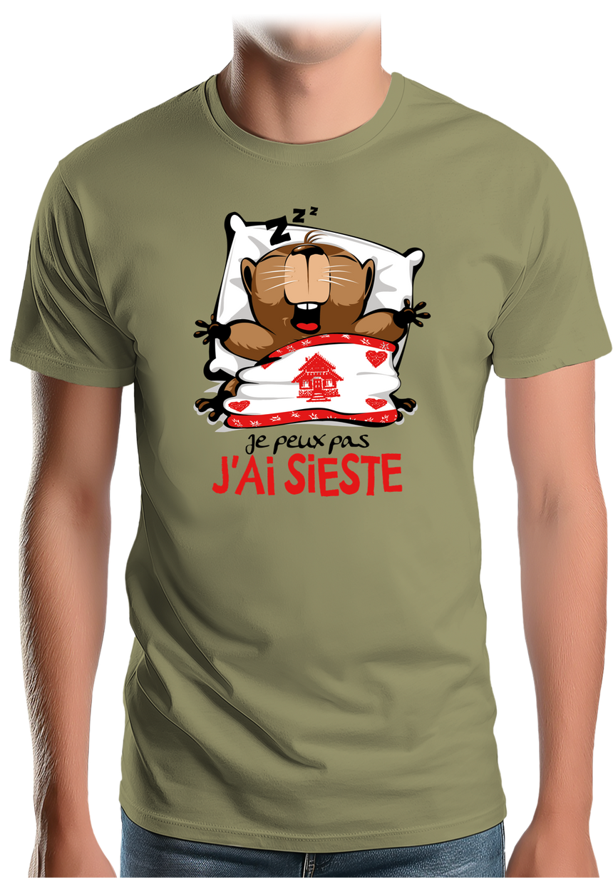 T-Shirt Homme Marmotte Je peux pas j'ai sieste