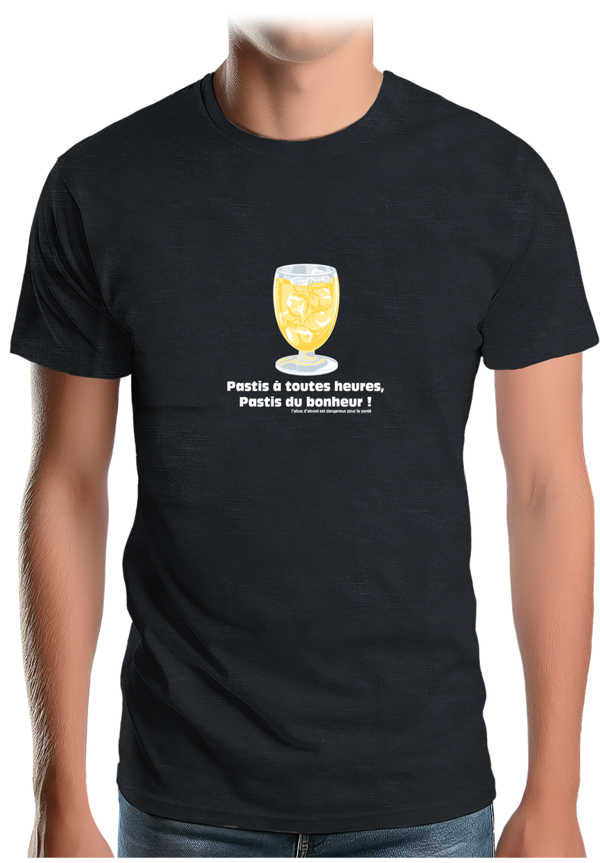 T-Shirt Homme Alcool Pastis à toute heures, pastis du bonheur