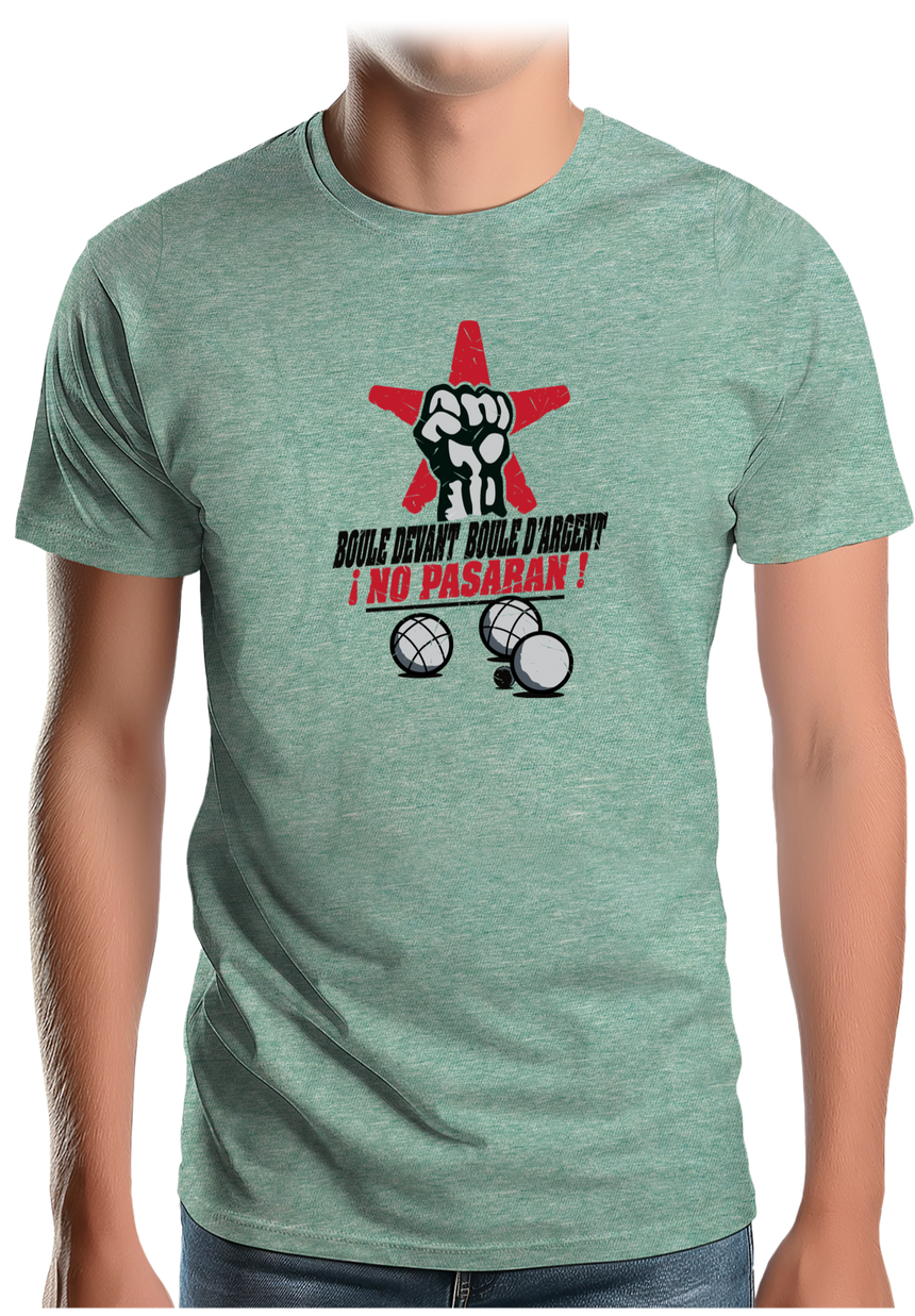 T-Shirt Homme À la pétanque, boule devant, boule d'argent