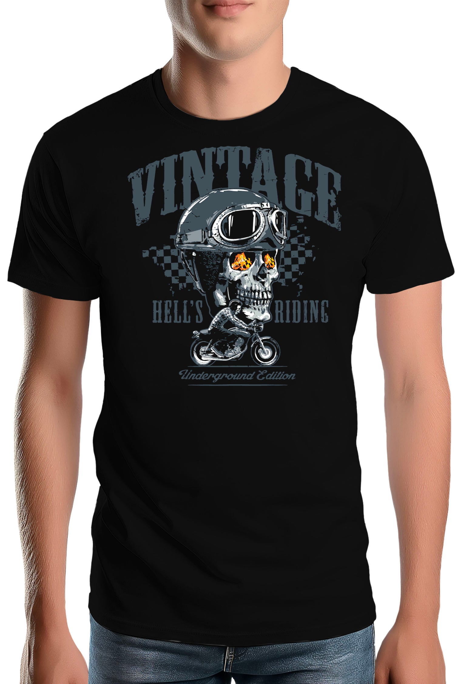 T-Shirt Homme Moto vintage avec tête de mort