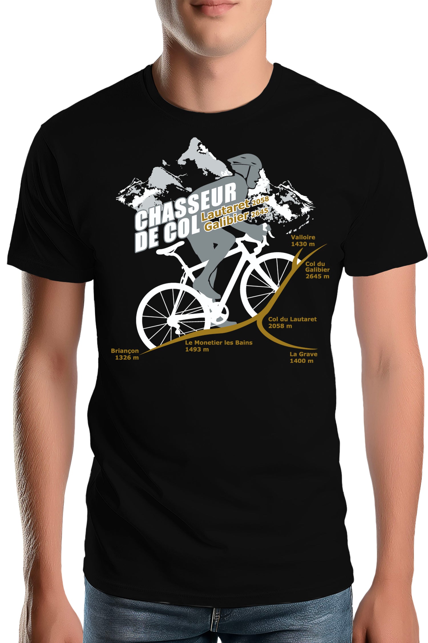 T-Shirt Homme Vélo chasseur de col Lautaret Galibier
