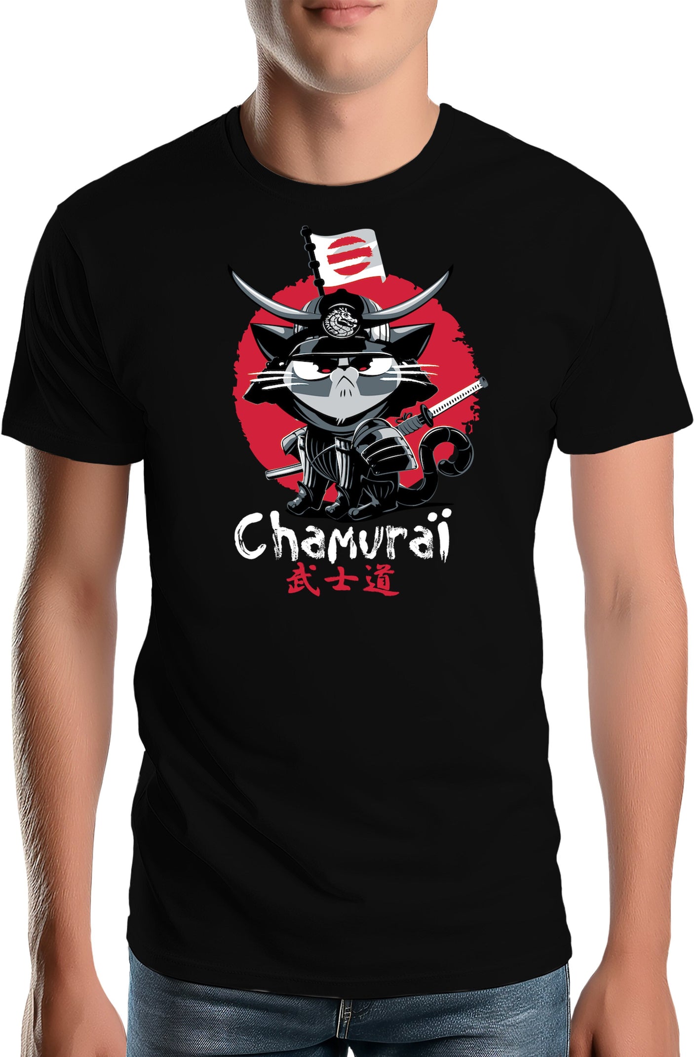 T-Shirt Homme Chat en samouraï