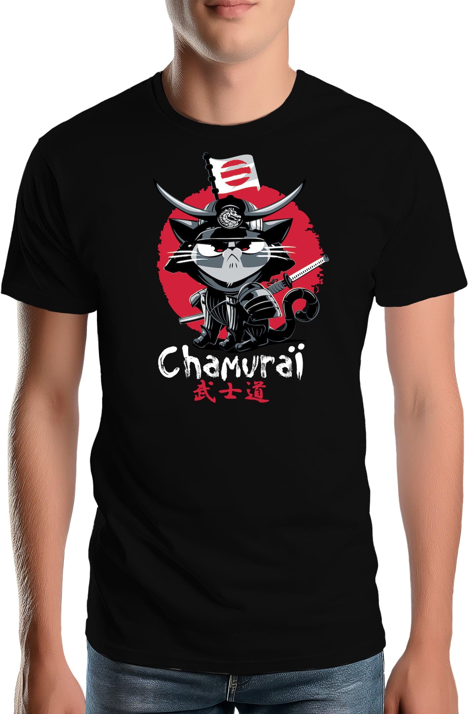 T-Shirt Homme Chat en samouraï