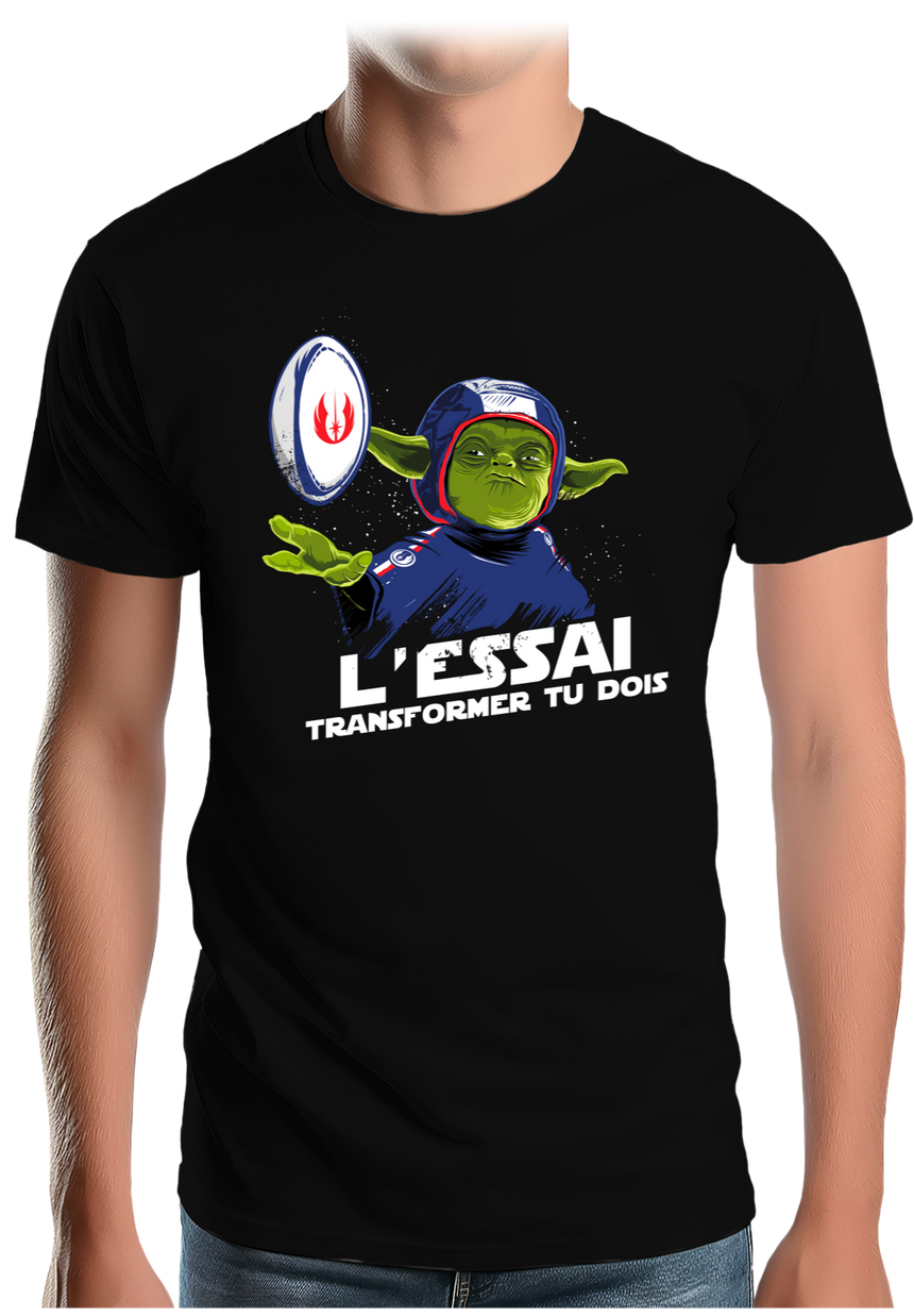 T-Shirt Homme Yoda au rugby, transforme l'essai