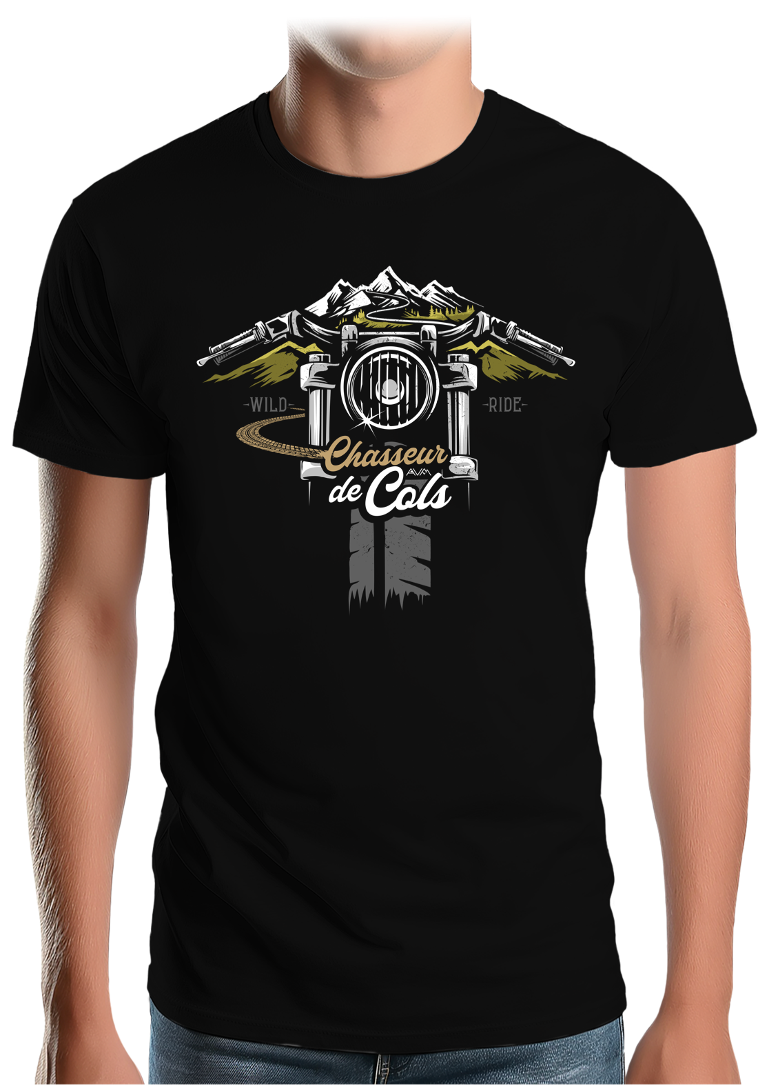 T-Shirt Homme Moto chasseur de cols illusion montagne