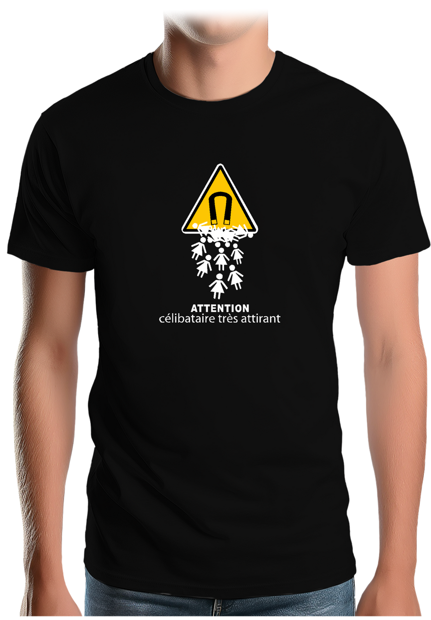 T-Shirt Homme Attention célibataire très attirant