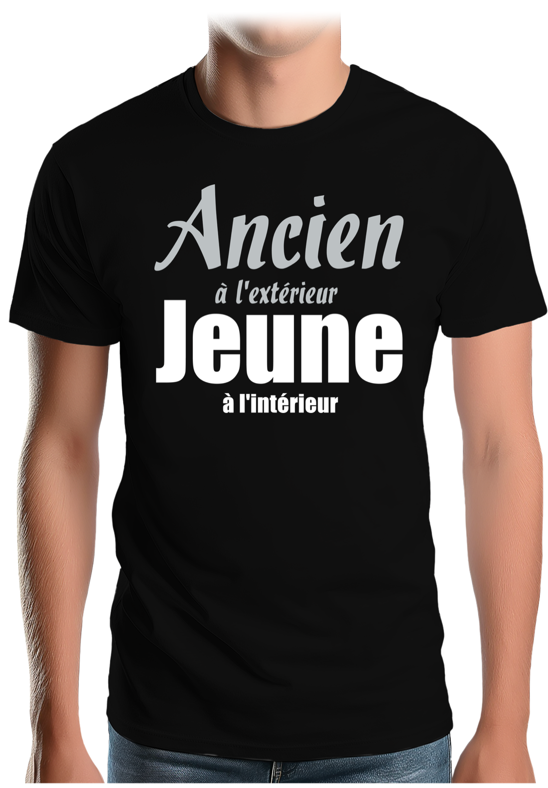 T-Shirt Homme Ancien à l'extérieur et jeune à l'intérieur