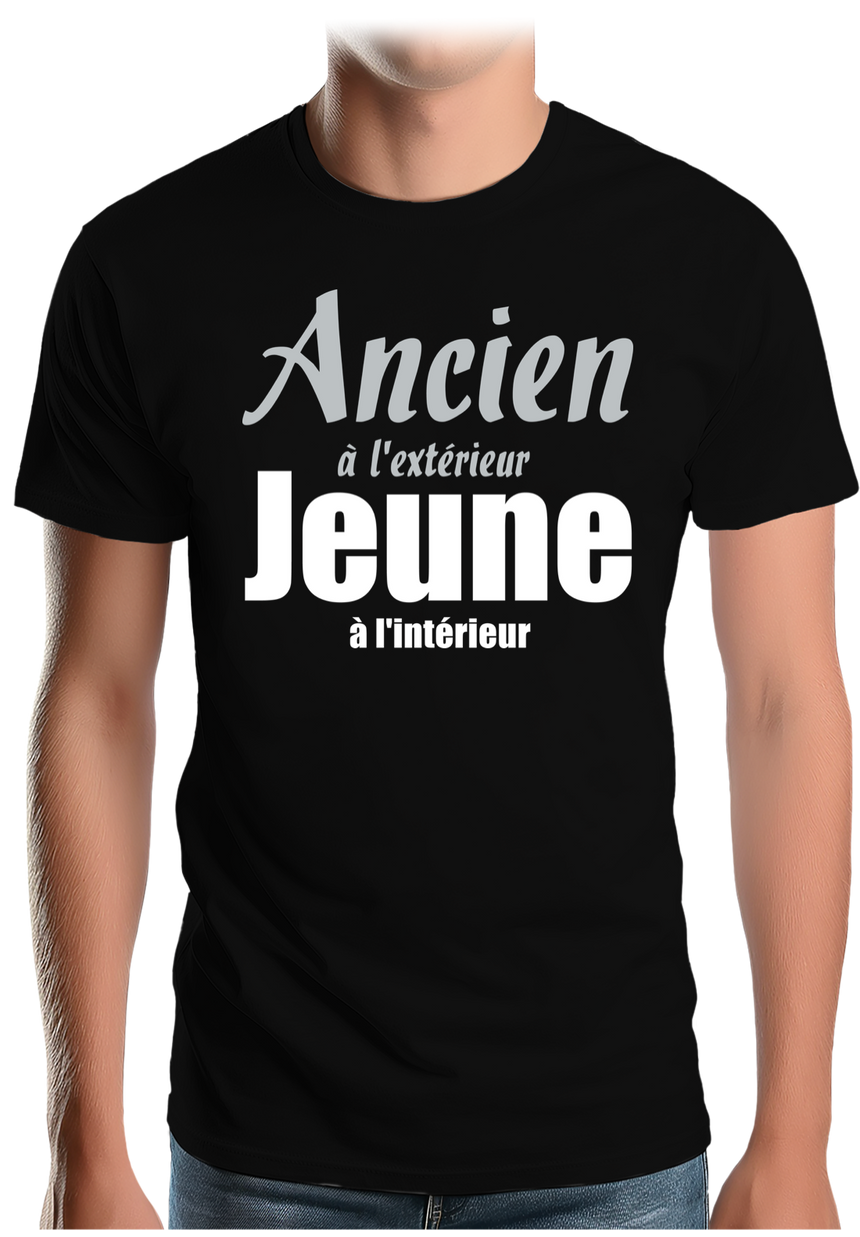 T-Shirt Homme Ancien à l'extérieur et Jeune à l'intérieur