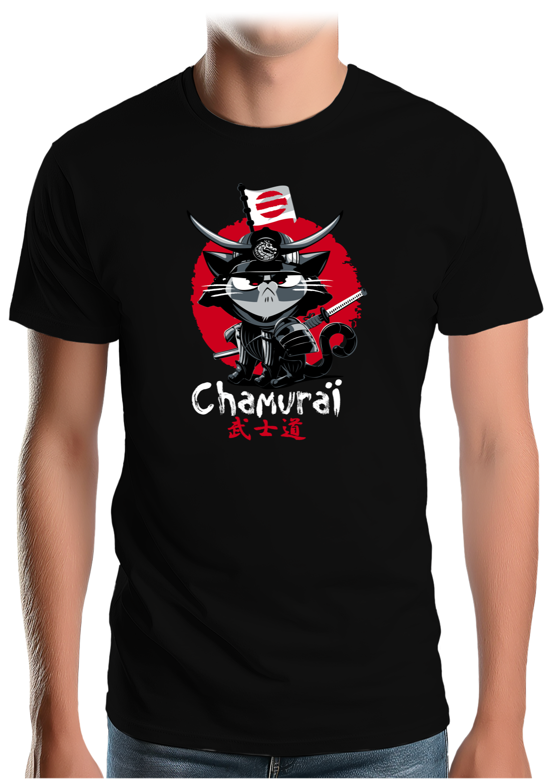 T-Shirt Homme Chat en samouraï