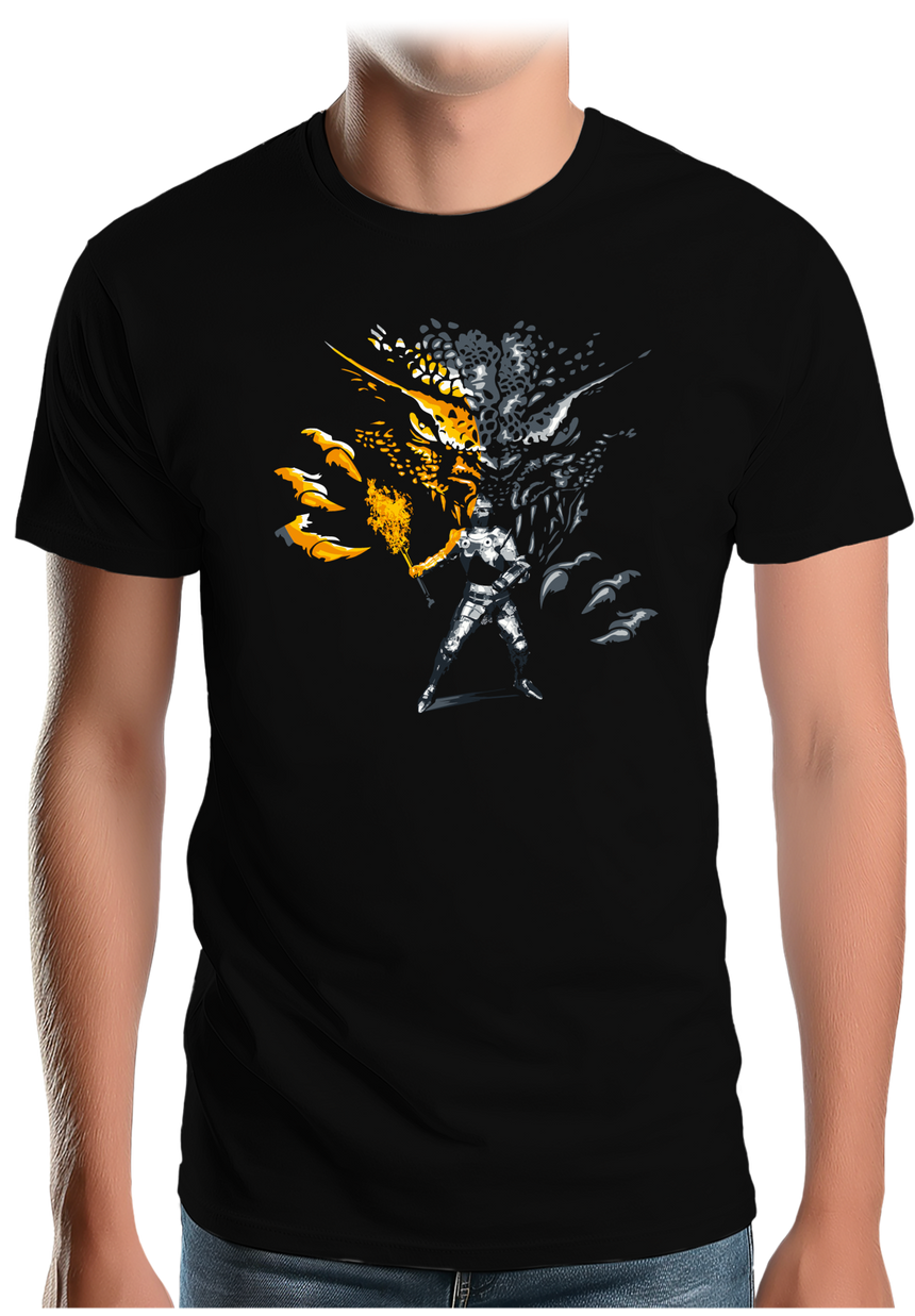 T-Shirt Homme Attention dragon et chevalier